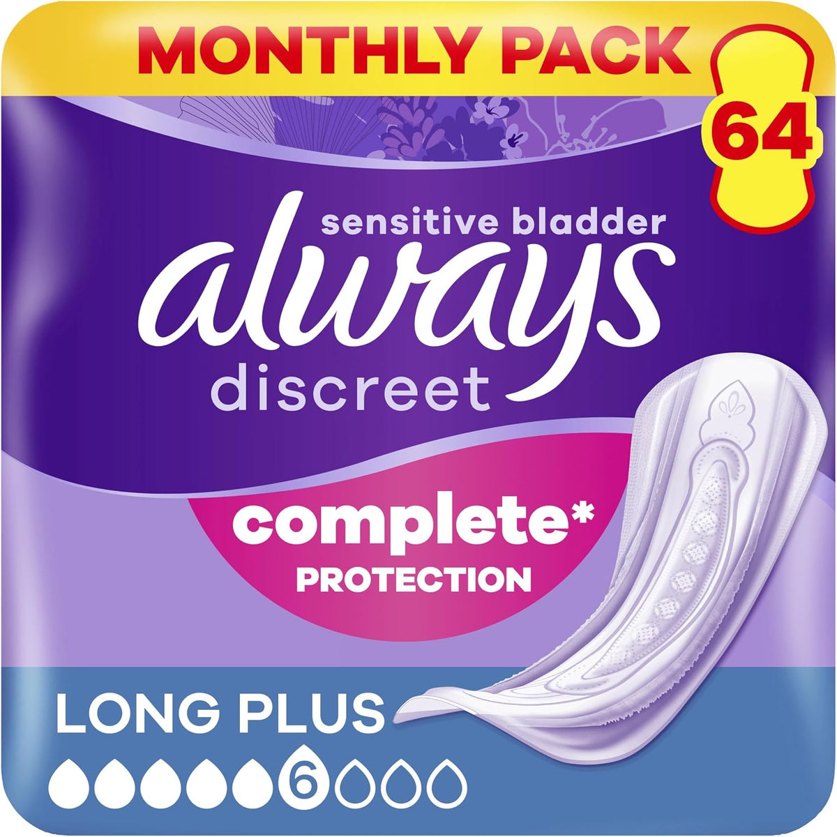 Always Discreet Incontinence Pads Long Plus 64ct