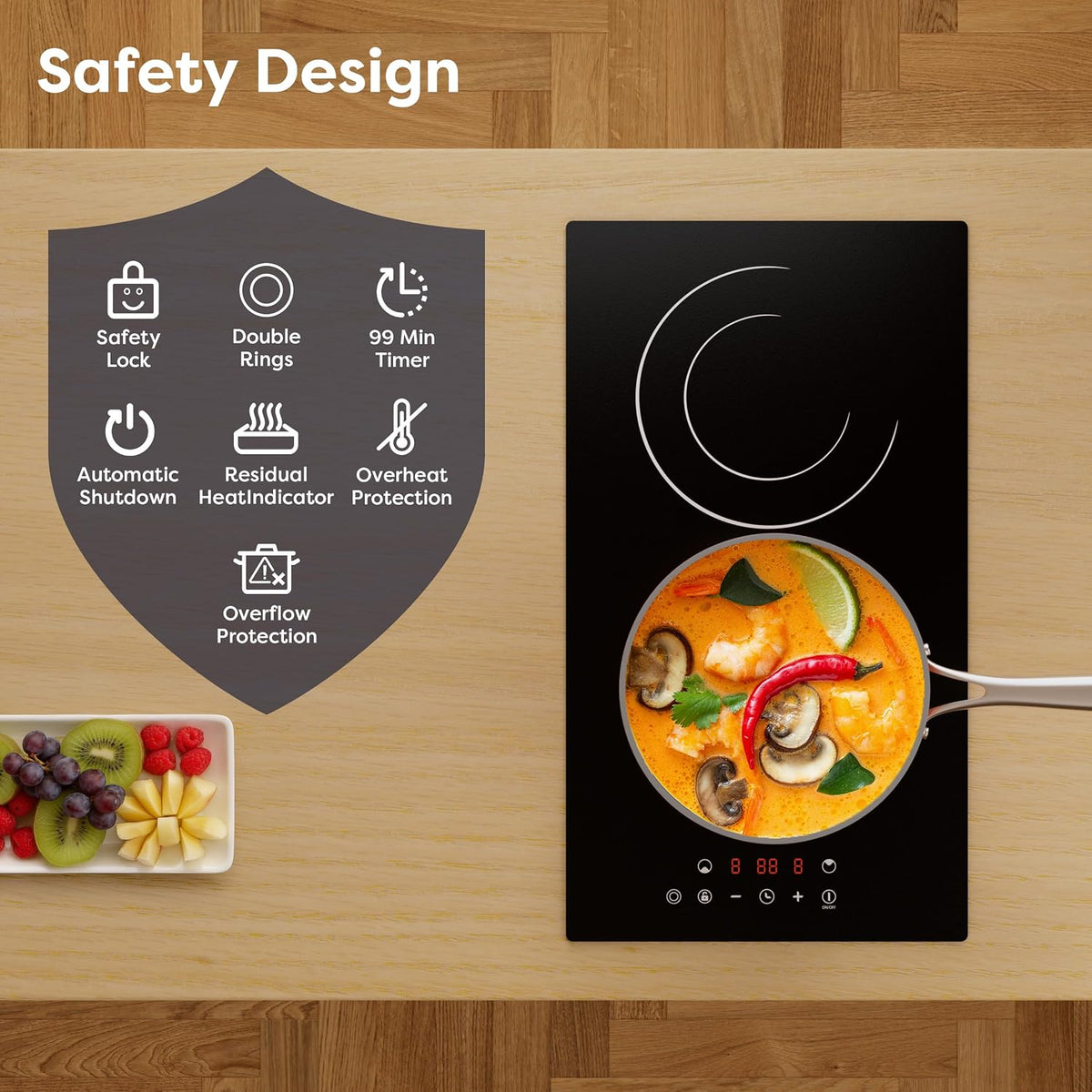 CDV 30cm Ceramic Hob 2 Rings 3200W Dual Ring Built-in Hardwired CDVER322