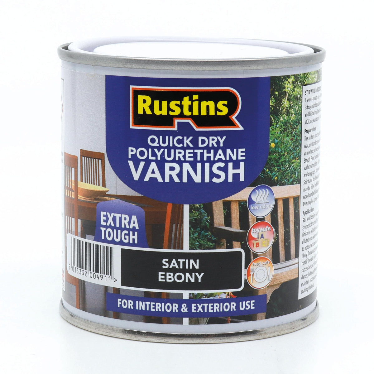 RustinsQuick Dry Poly Varnish Satin Clear 500ml -Tough, Water-Based Clear Finish in Gloss, Matt or Satin; Durable Protection for Interior Wood, Furniture and Floors