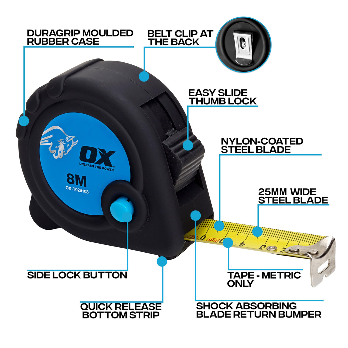 OX Trade 8m Tape Measure Twinpack - Metric & Imperial, Nylon Coated Blade
