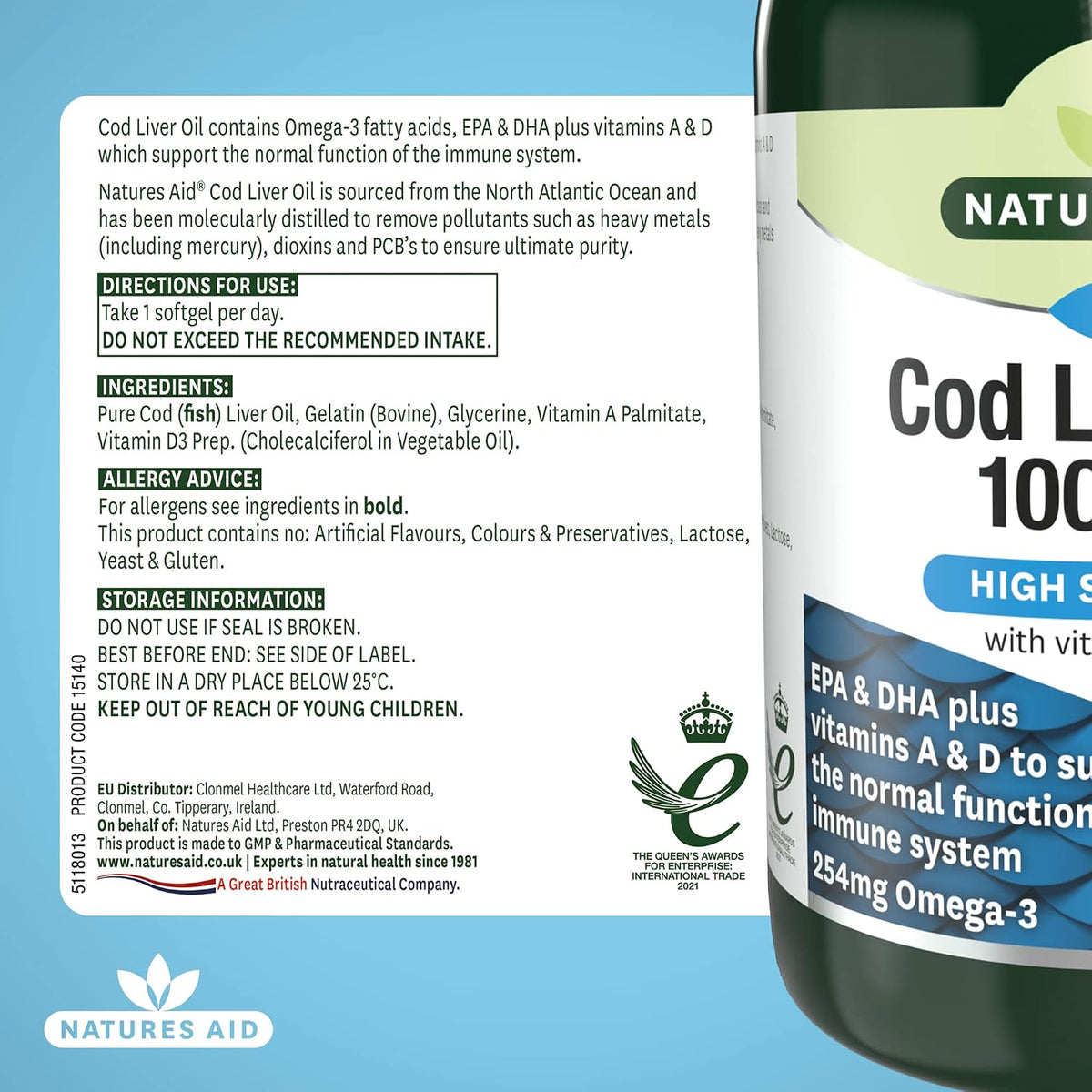 Natures Aid Cod Liver Oil 1000mg – 180 Capsules