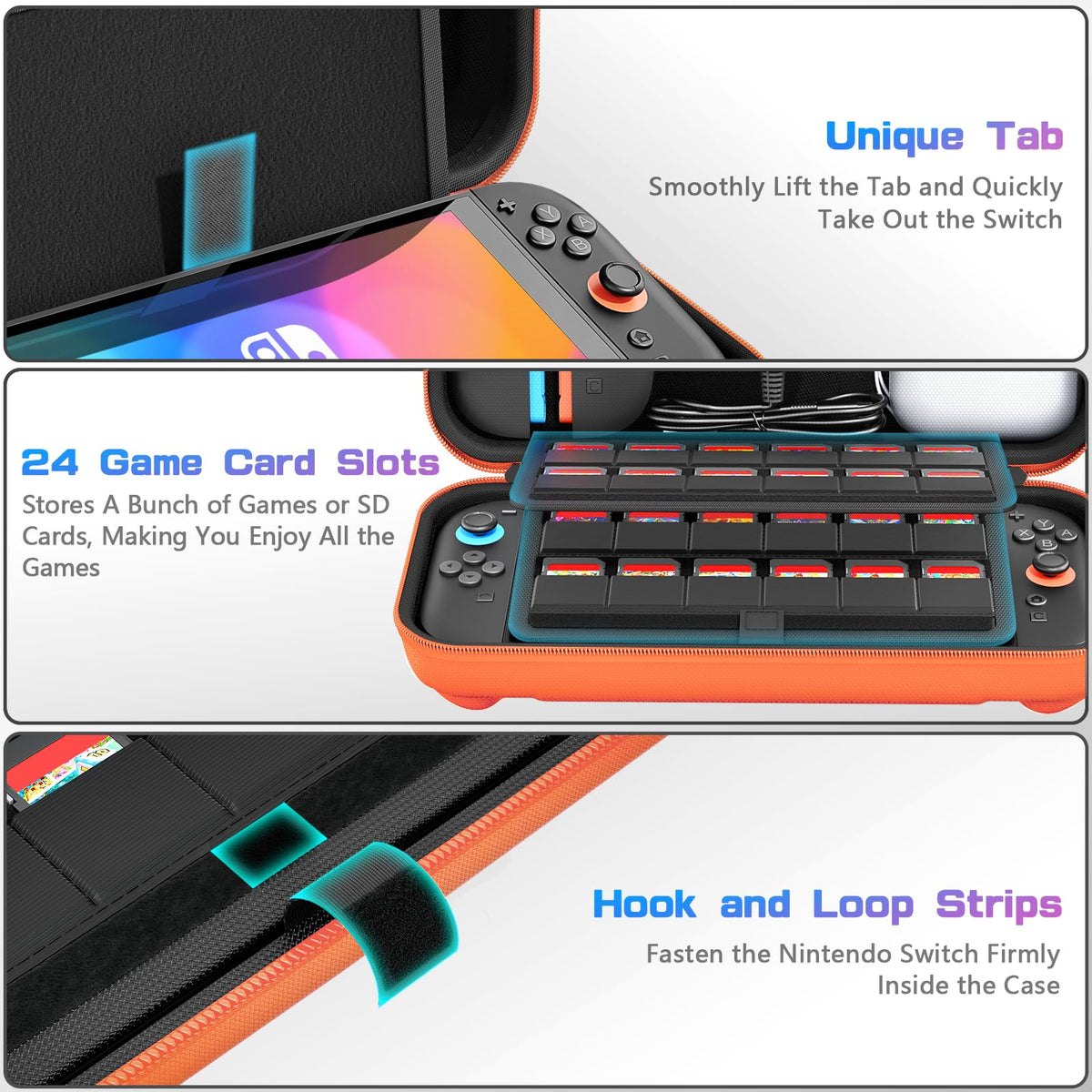 daydayup Switch 2 Carry Case Compatible with Nintendo Switch 2, with 24 Games Cartridges Protective Hard Shell Travel Carrying Case Pouch for Switch 2 Console & Accessories,Black