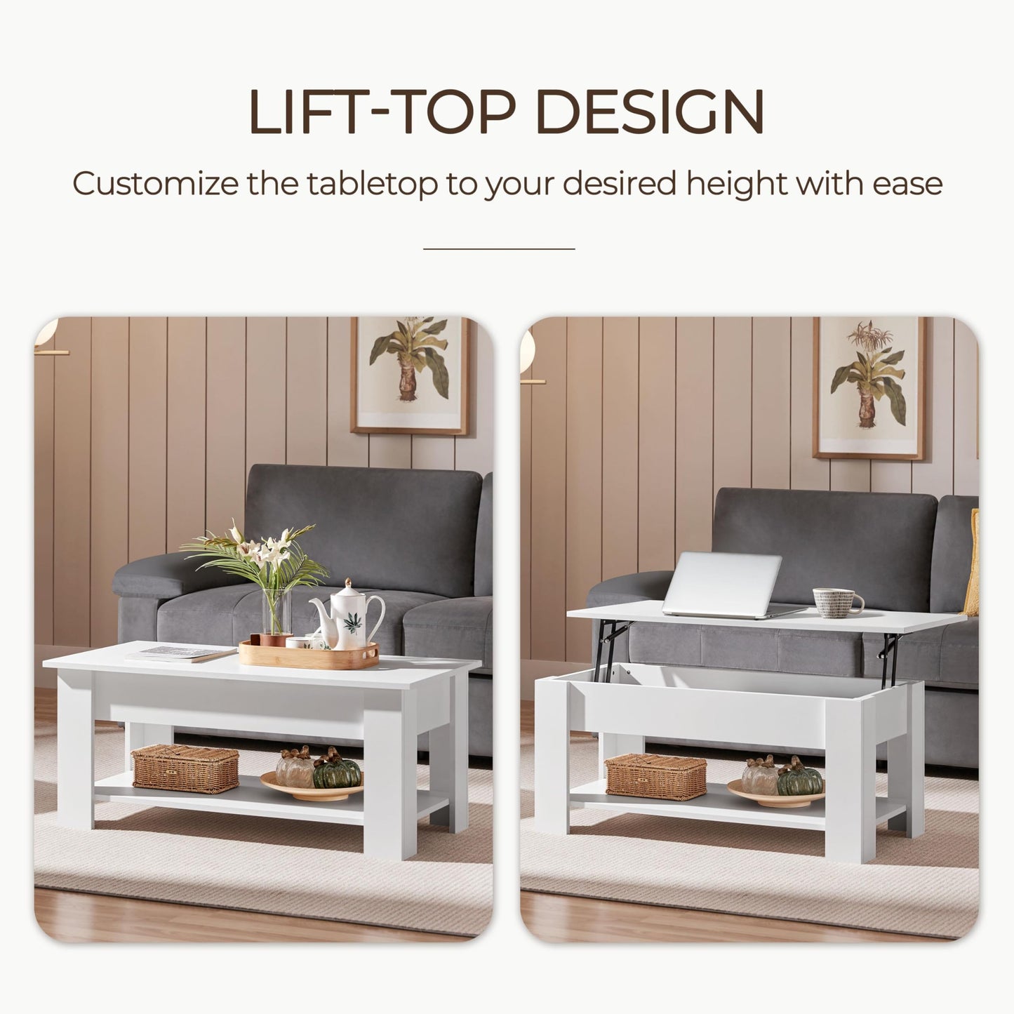 Yaheetech Lift Up Coffee Table, Wooden Lifting Coffee Table with Hidden Storage Drawer and Open Shelf, Space-saving Tea Tables for Living Room/Reception, Espresso