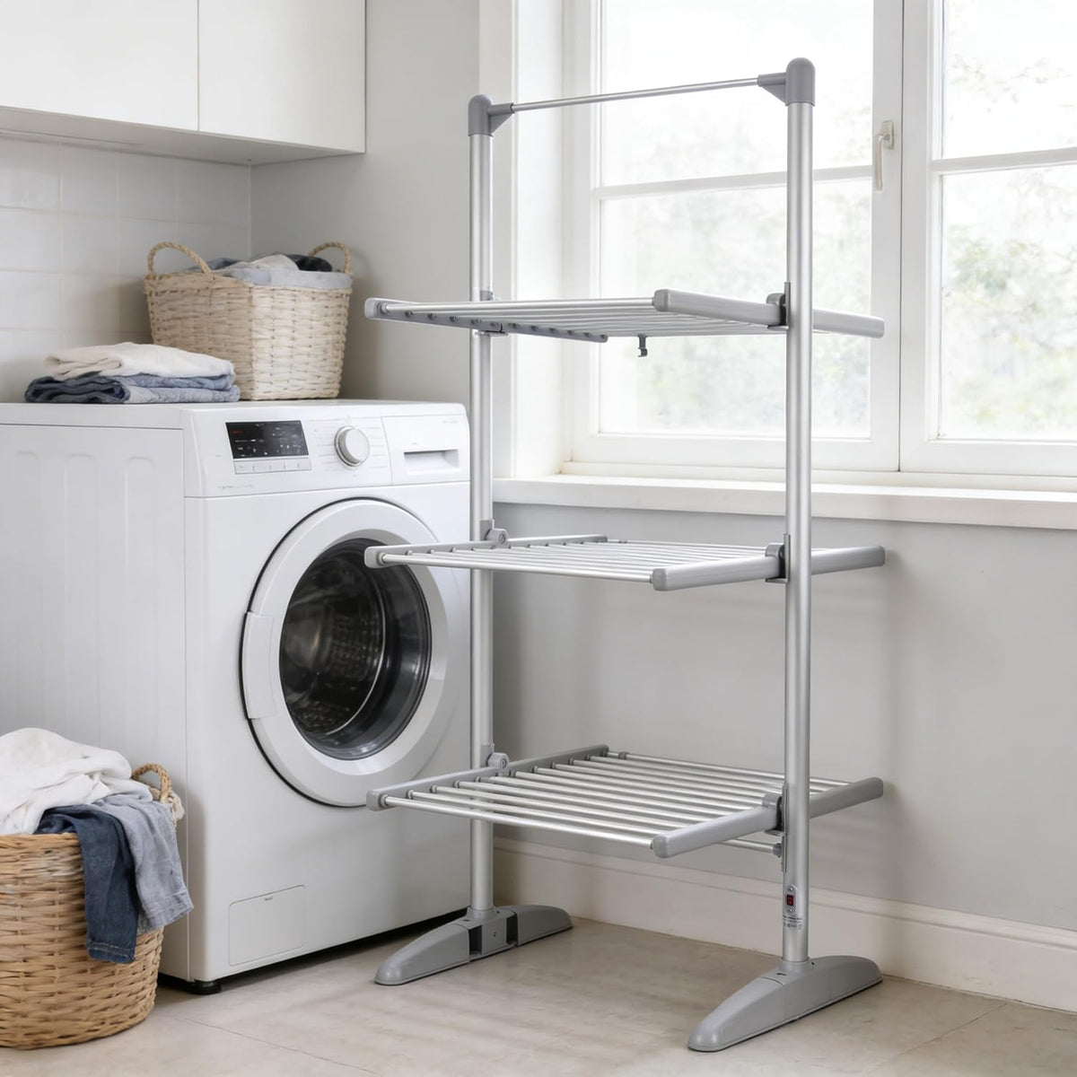 Electric 3 Tier Heated Airer XL Size with Cover Included, 36 Heated Bars Dryer Rack, Indoor Laundry Clothes Drying Horse, Portable Foldable