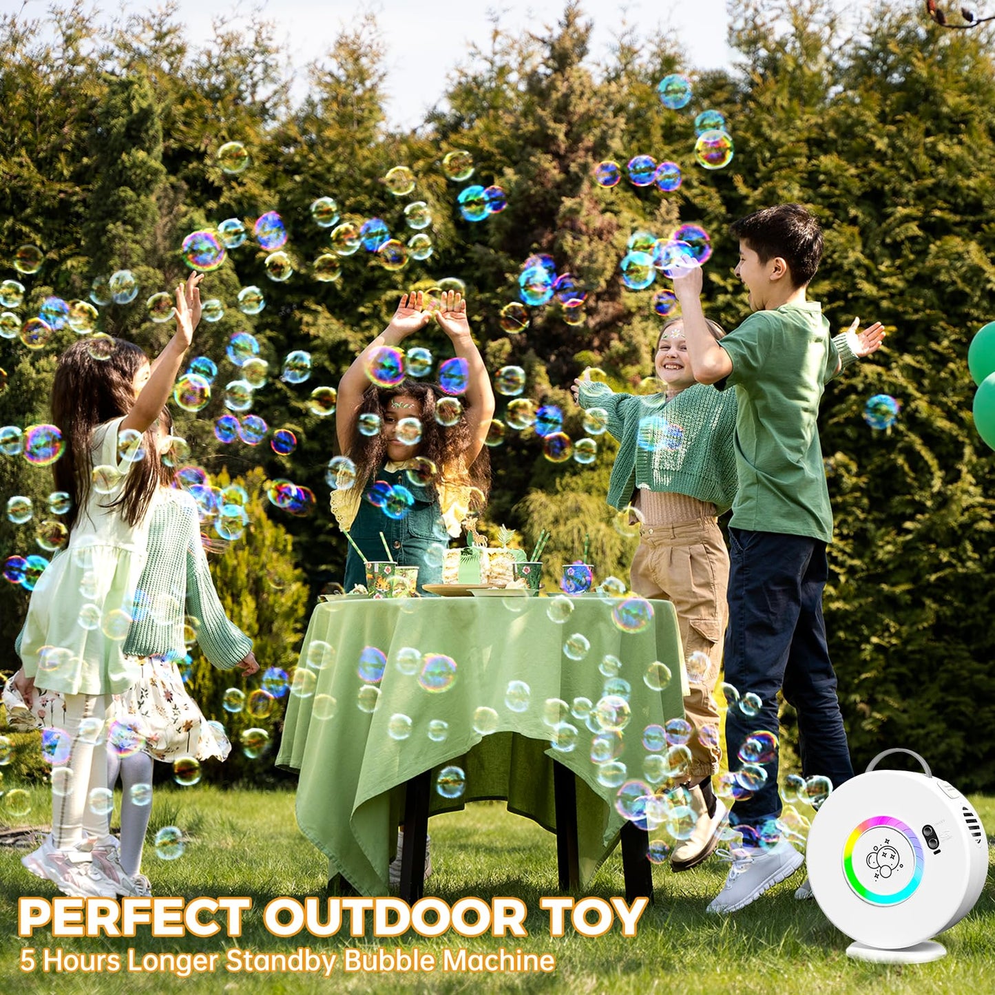 Bubble Machine Age 3+ for Kids Automatic Bubble Blower for Toddlers Rechargeable Battery Operated Portable Bubble Maker for Little Boys Girls Fun Electric Bubble Toy Rotated 90°/360° Outdoor Party