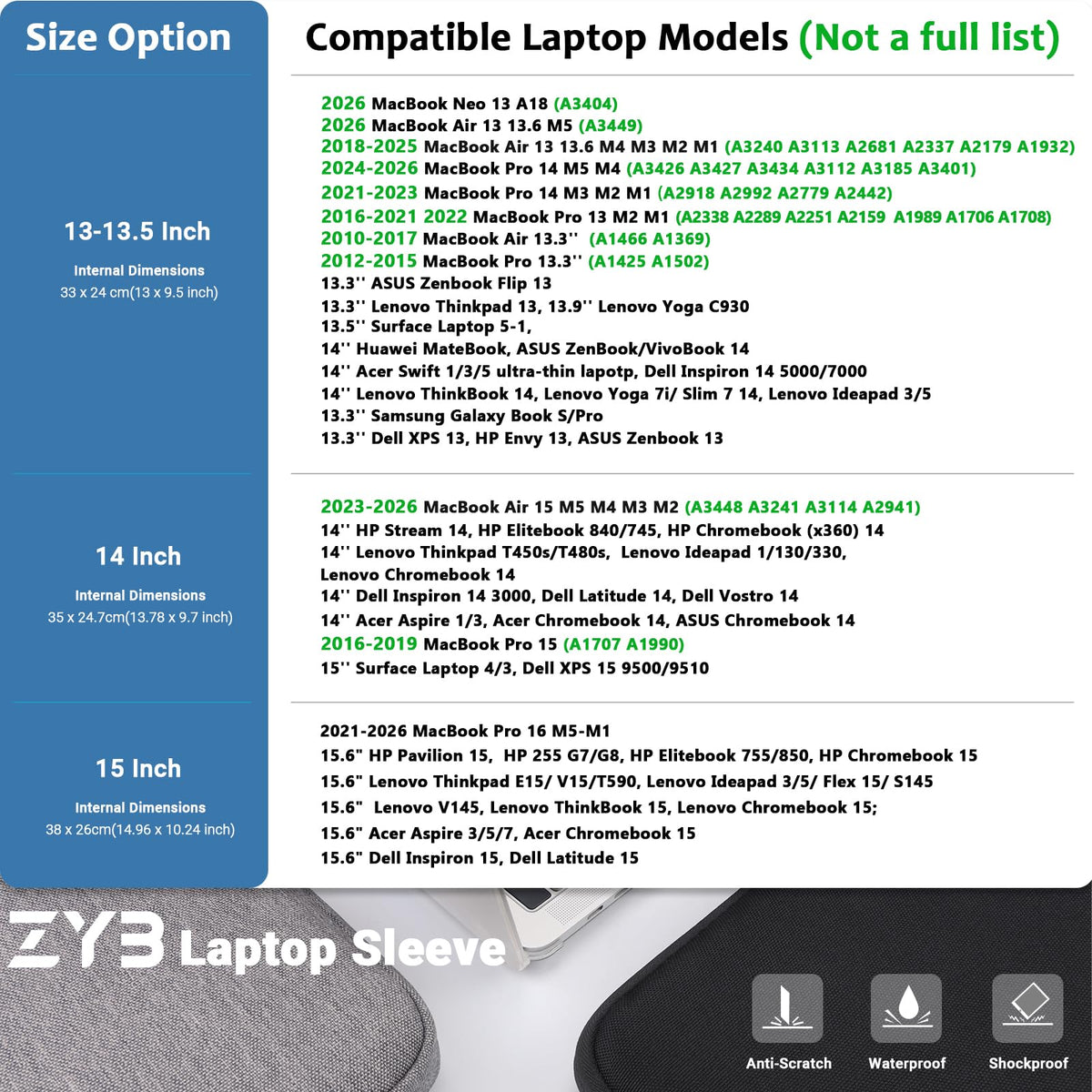 ZYB Laptop Sleeve 14 Inch, Waterproof Shockproof 14 Inch Laptop Case for 14" Notebook Lenovo Thinkpad IdeaPad, MacBook Air 15.3 2026-2023 M5 M4 M3 M2, 14" HP Dell Acer Chromebook Mac Pro 15-Purple