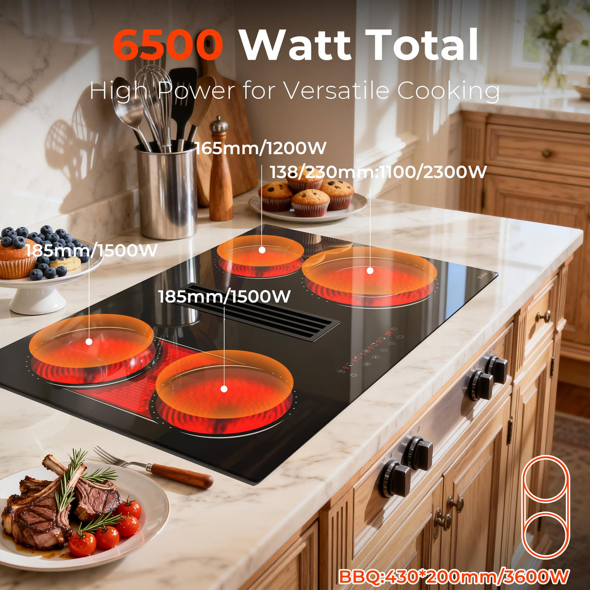 Hobsir Ceramic Hob with Knobs, Built-in Electric Cooker Hob 4 Burners 60 cm