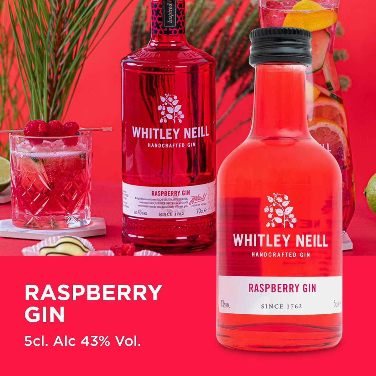 Whitley Neill Gin Gift Set, Blood Orange, Raspberry, Rhubarb, 3 x 5 cl