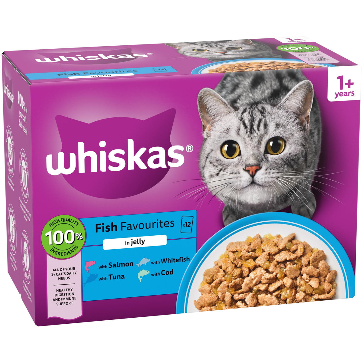 WHISKAS Adult Wet Cat Food in Jelly 40x85g Fish Favourites