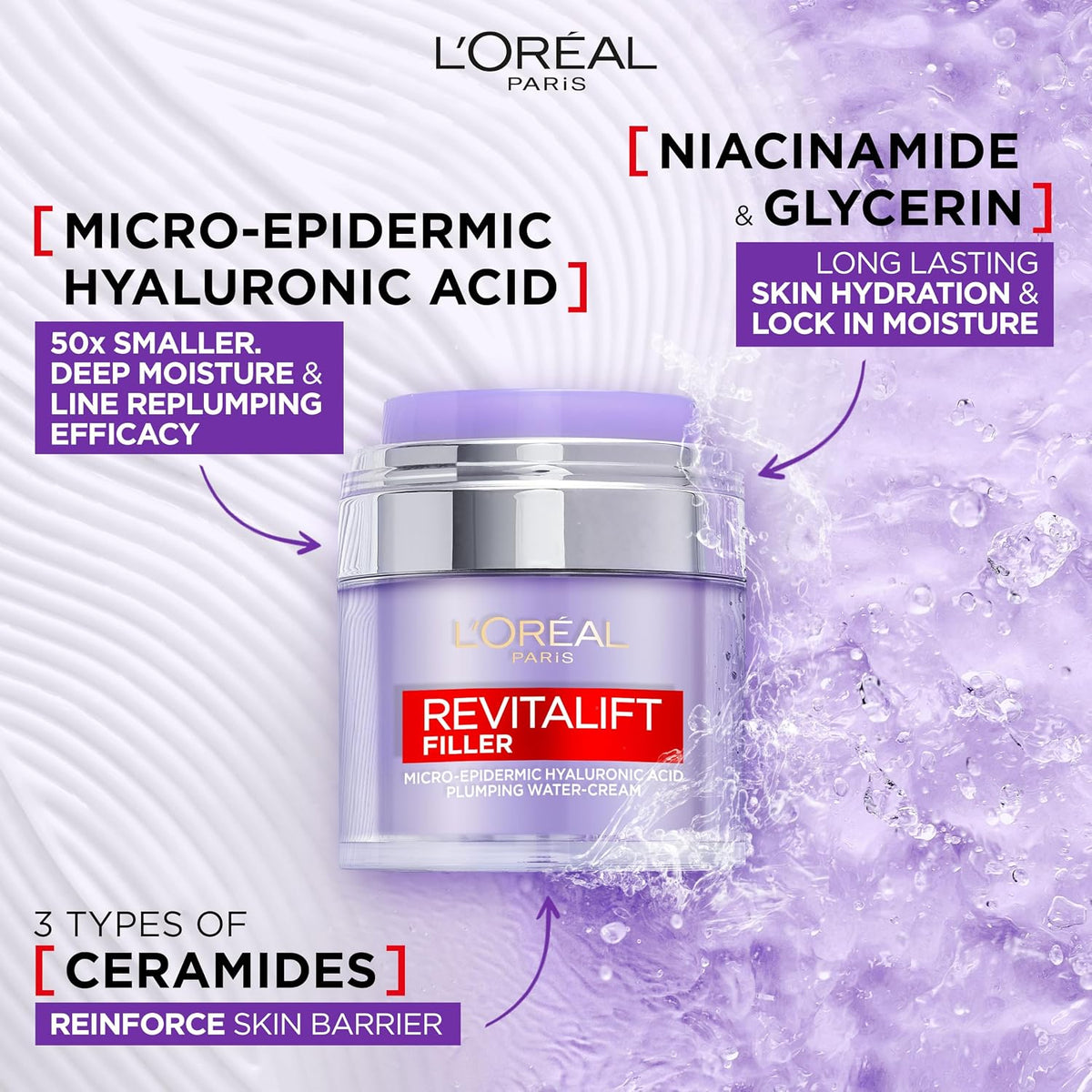 L’Oréal Paris Watercream, Plumping Face Moisturiser Revitalift Filler, 50ml