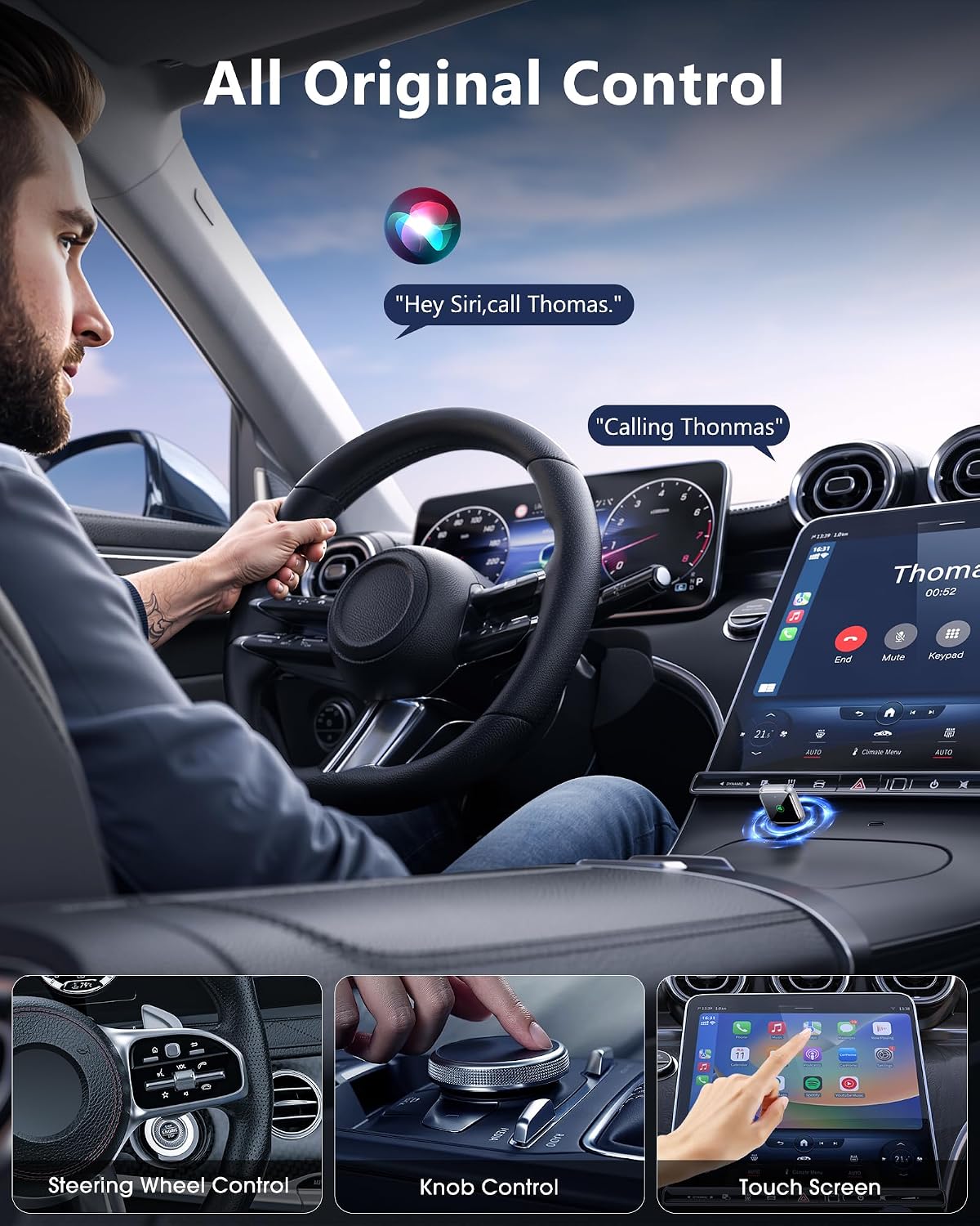 Wireless CarPlay for Apple iPhone - Easy Plug Play CarPlay Dongle Convert Factory Wired CarPlay to Wireless Connection, Car Stereos