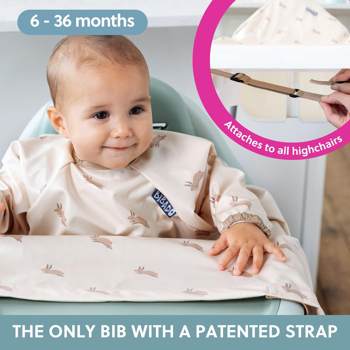 BIBaDO Long Sleeve Baby Bibs - Coverall Weaning Bib with Highchair Strap