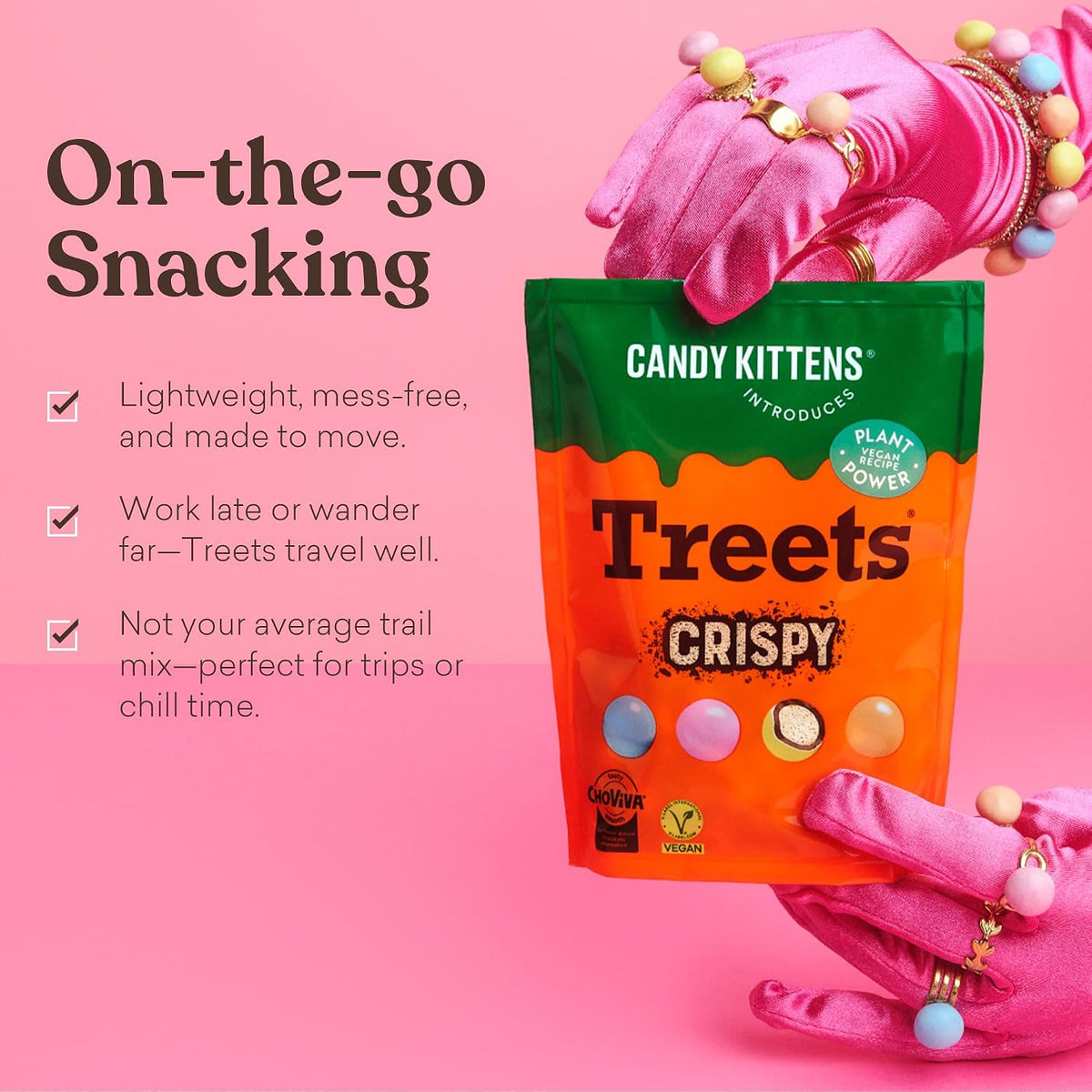 Candy Kittens Treets Rice Crispy Vegan Chocolate Snack, 120g, 1 Pack