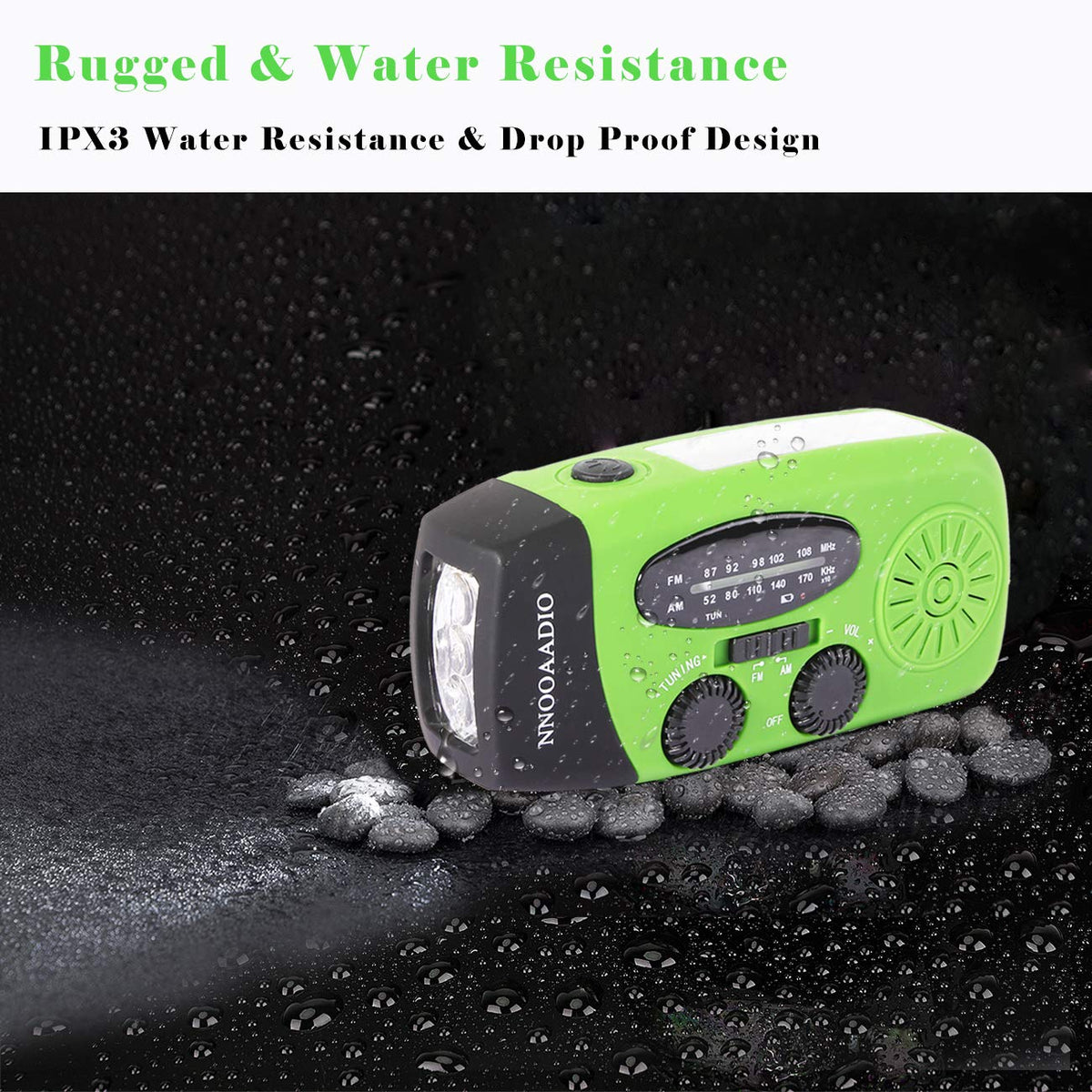NNOOAADIO Wind Up Solar Hand Crank Radio, 2000mAh SOS Alarm for Camping