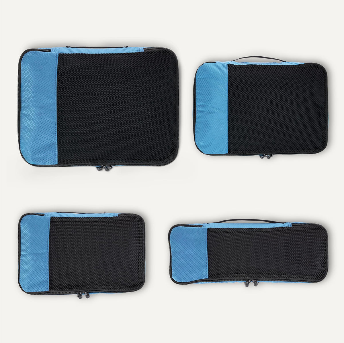 Amazon Essentials 4-Piece Packing Cubes Travel Accessories Set, Luggage Organiser with Double Zip, Mesh Top, 100% Polyester, Medium, Black (Previously Amazon Basics)