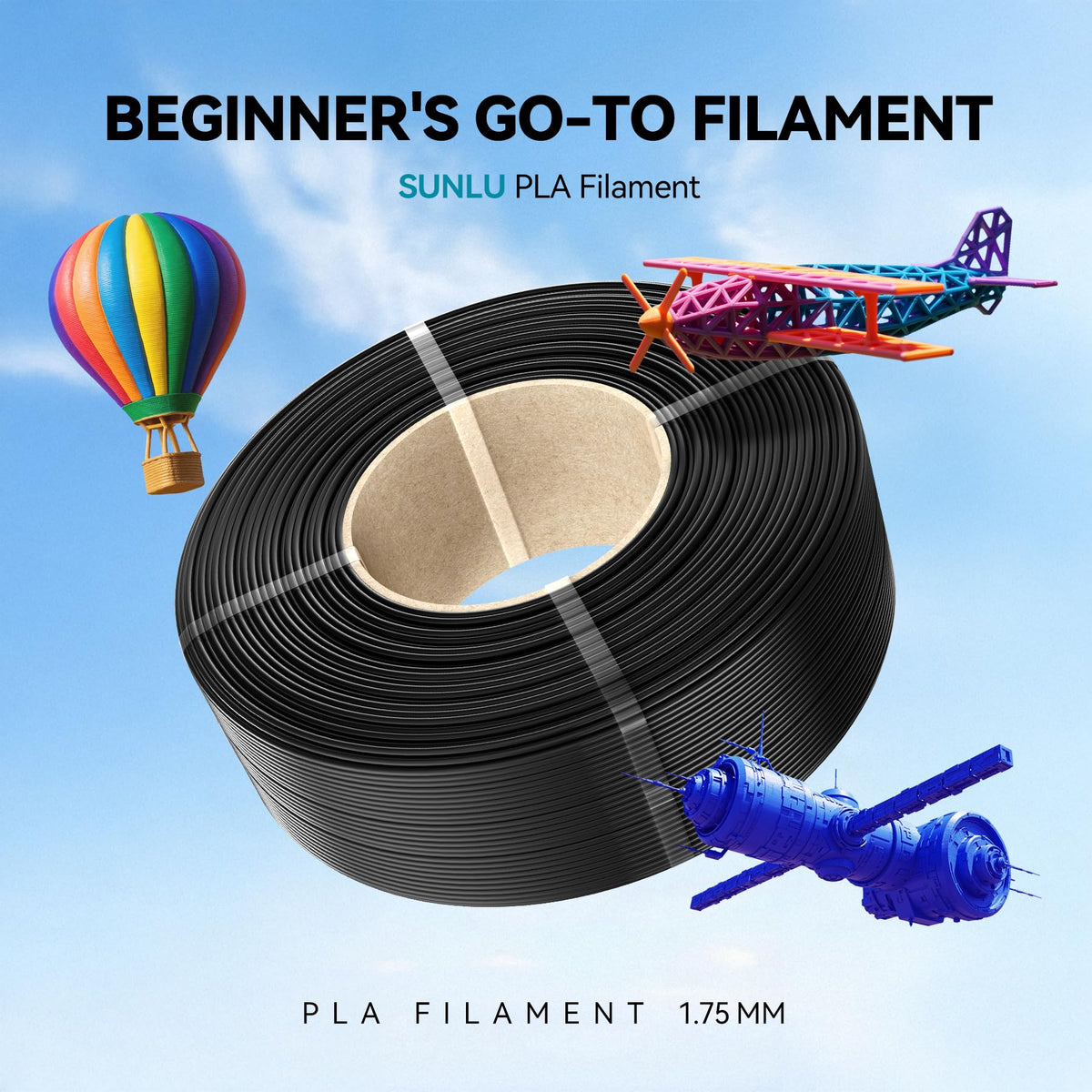 SUNLU 3D Printer Filament PETG Filament Refill 1.75mm,Suitable for SUNLU Third-Generation Reusable spools,Dimensional Accuracy +/- 0.02 mm,1kg per Spool, Pack of 4,4 Black