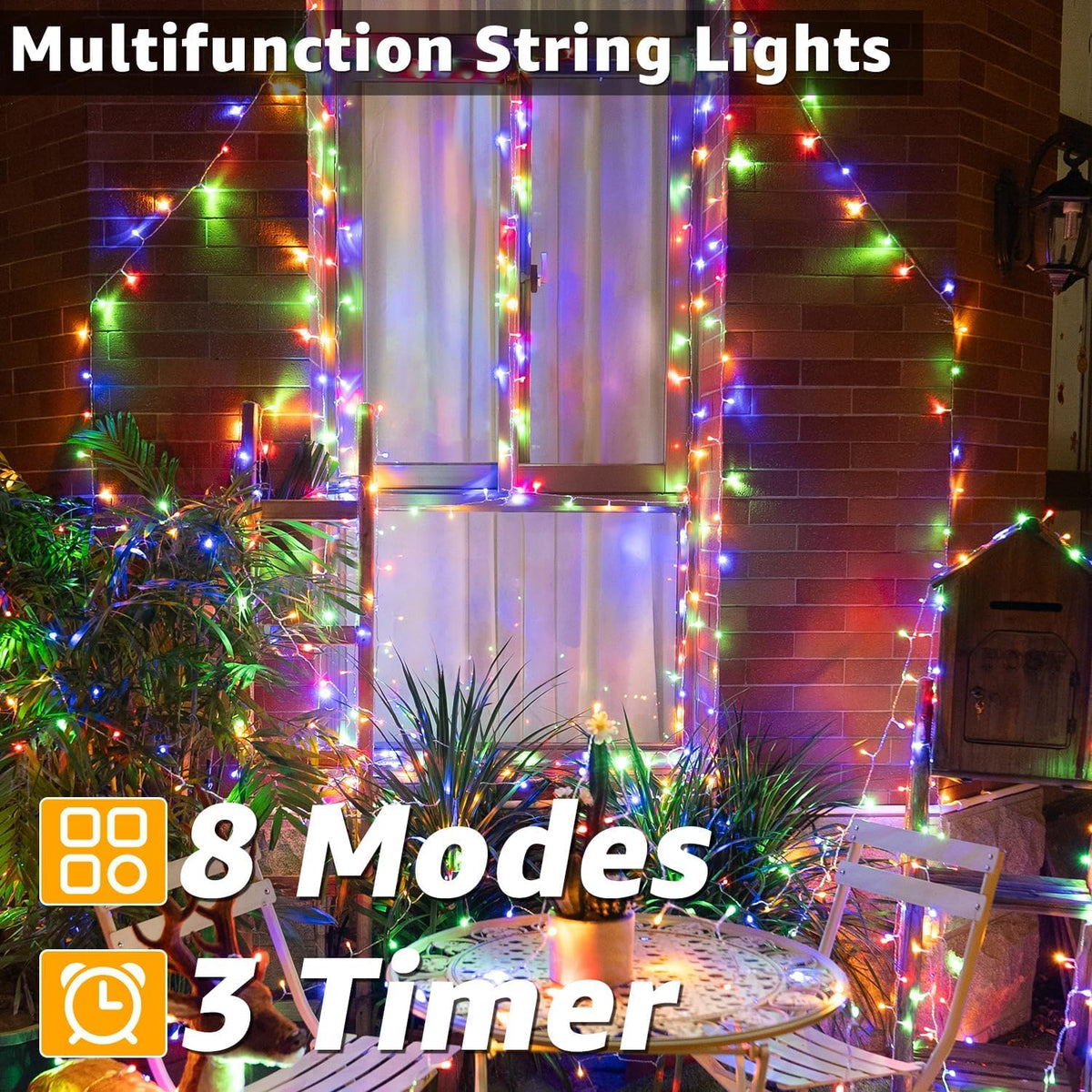 Ollny Fairy Lights Mains Powered 20m 200 LED Outdoor String Plug Remote