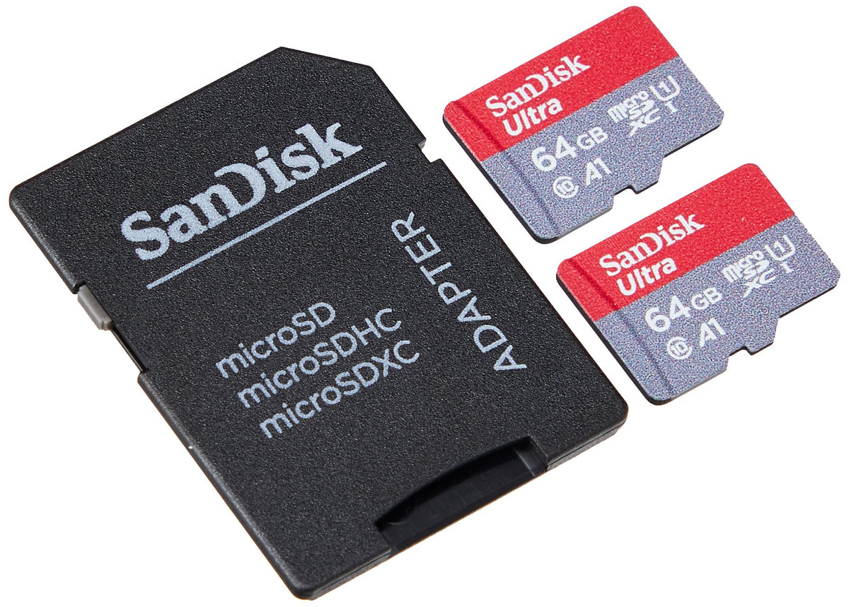 SanDisk 128 GB Ultra microSDXC cards (2-pack) + SD adapter up to 120 MB/s with A1 App Performance UHS-I Class 10 U1 (Pack of 2)