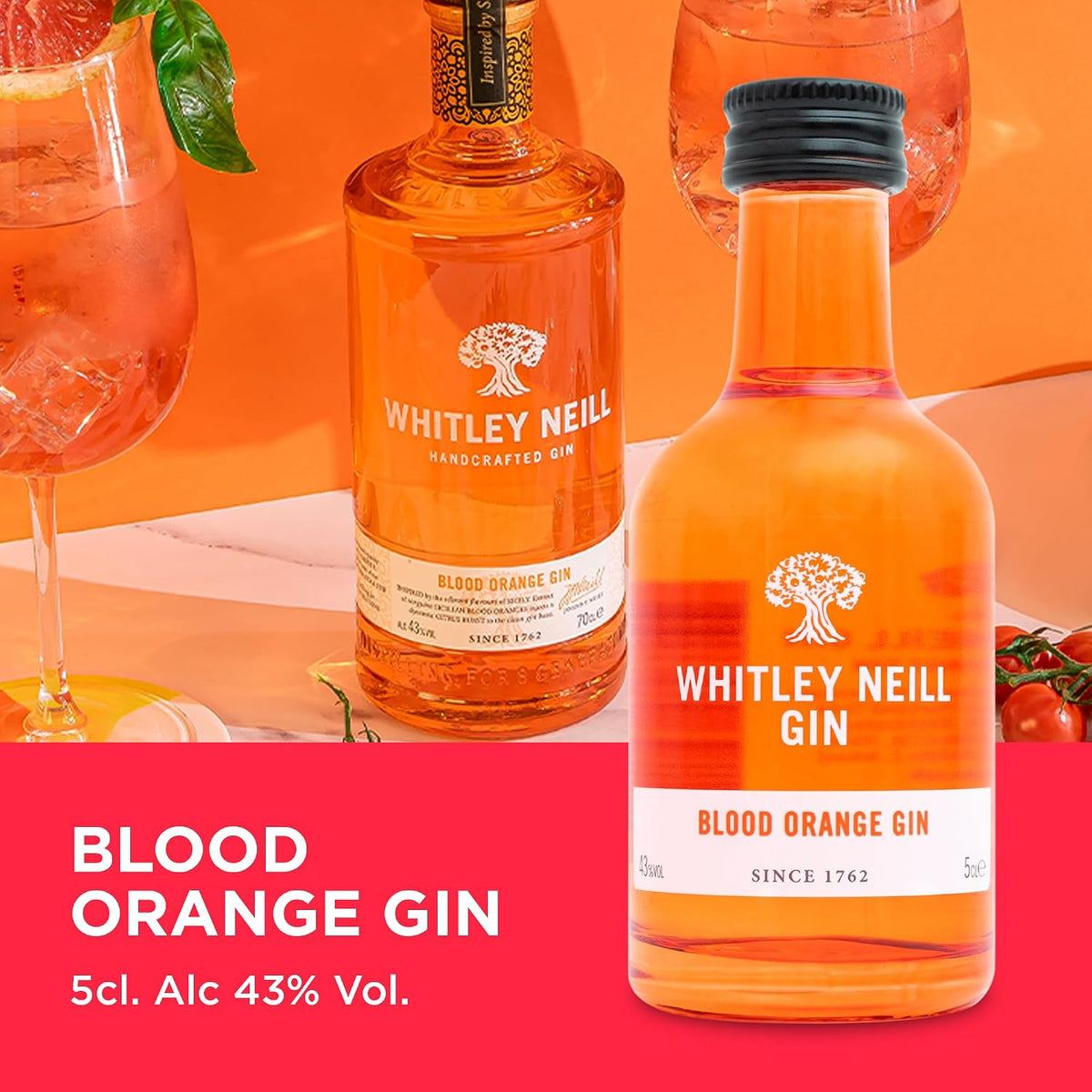 Whitley Neill Gin Gift Set, Blood Orange, Raspberry, Rhubarb, 3 x 5 cl