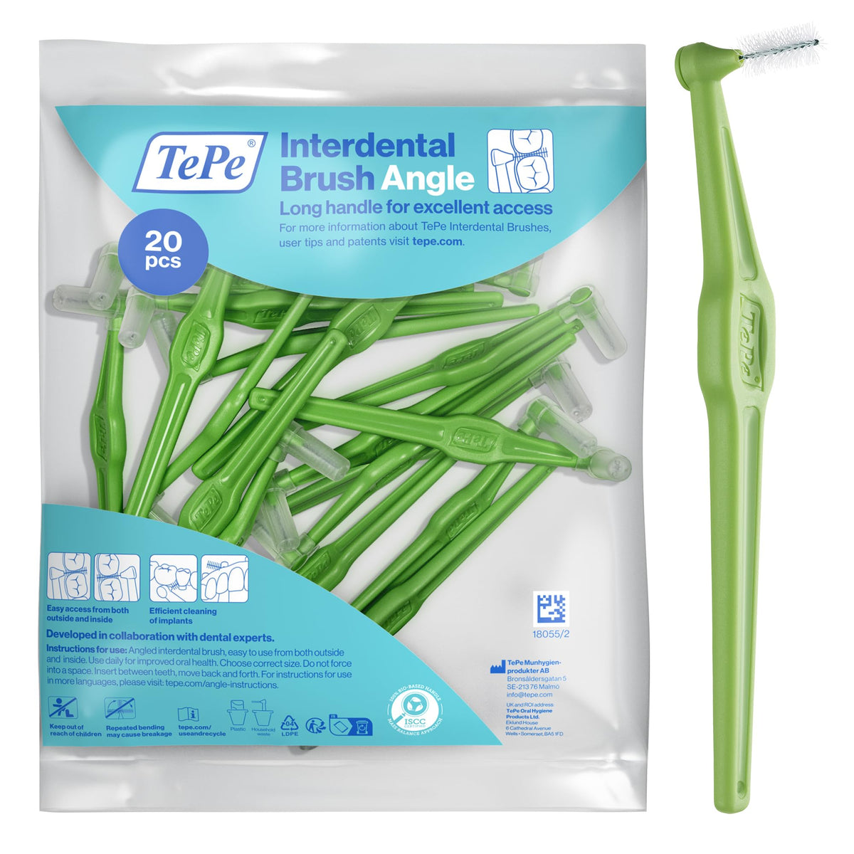 TePe Interdental Brush Angle, Pink, 0.4mm/ISO 0, 6pcs, Carton Pack