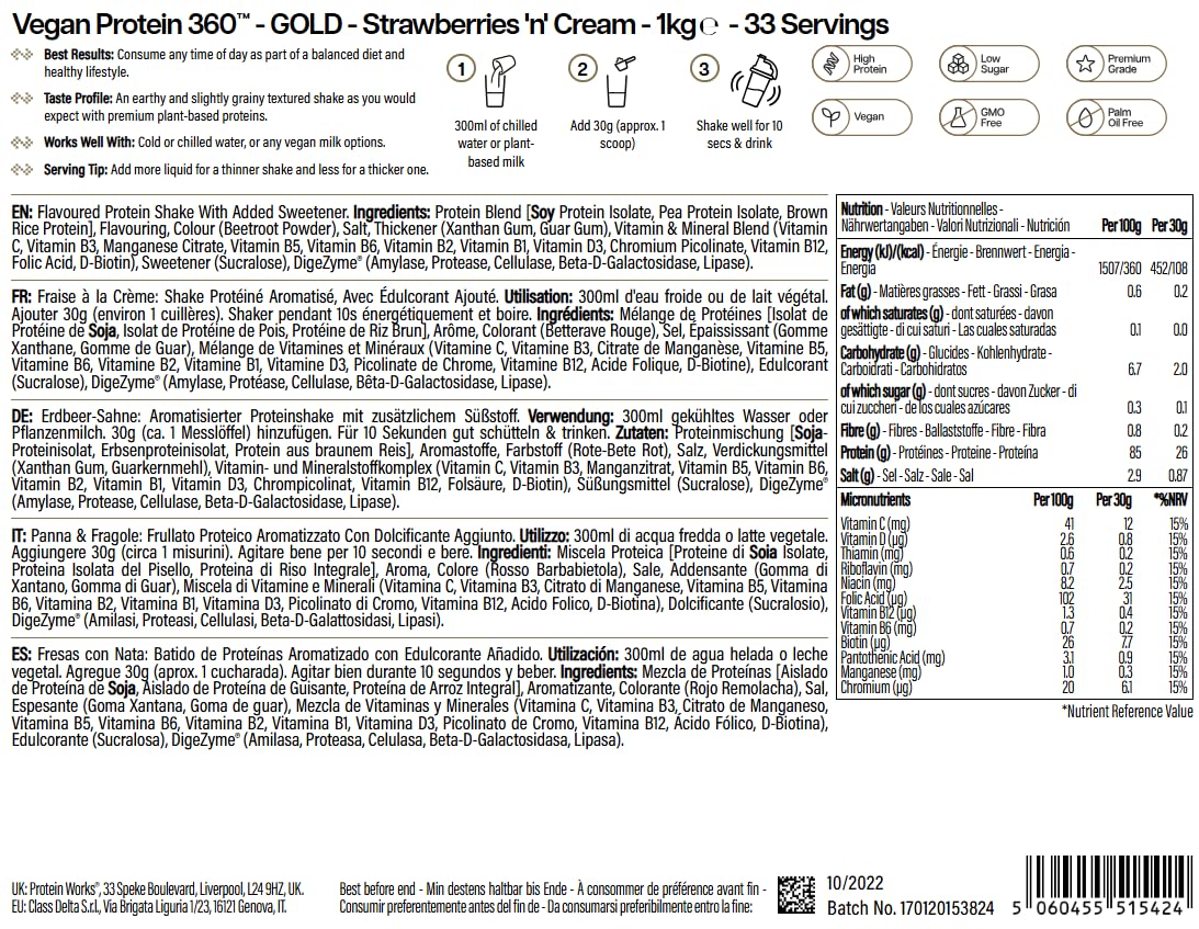 Protein Works | Vegan Protein 360 - Gold, Chocolate Bueno, 1kg