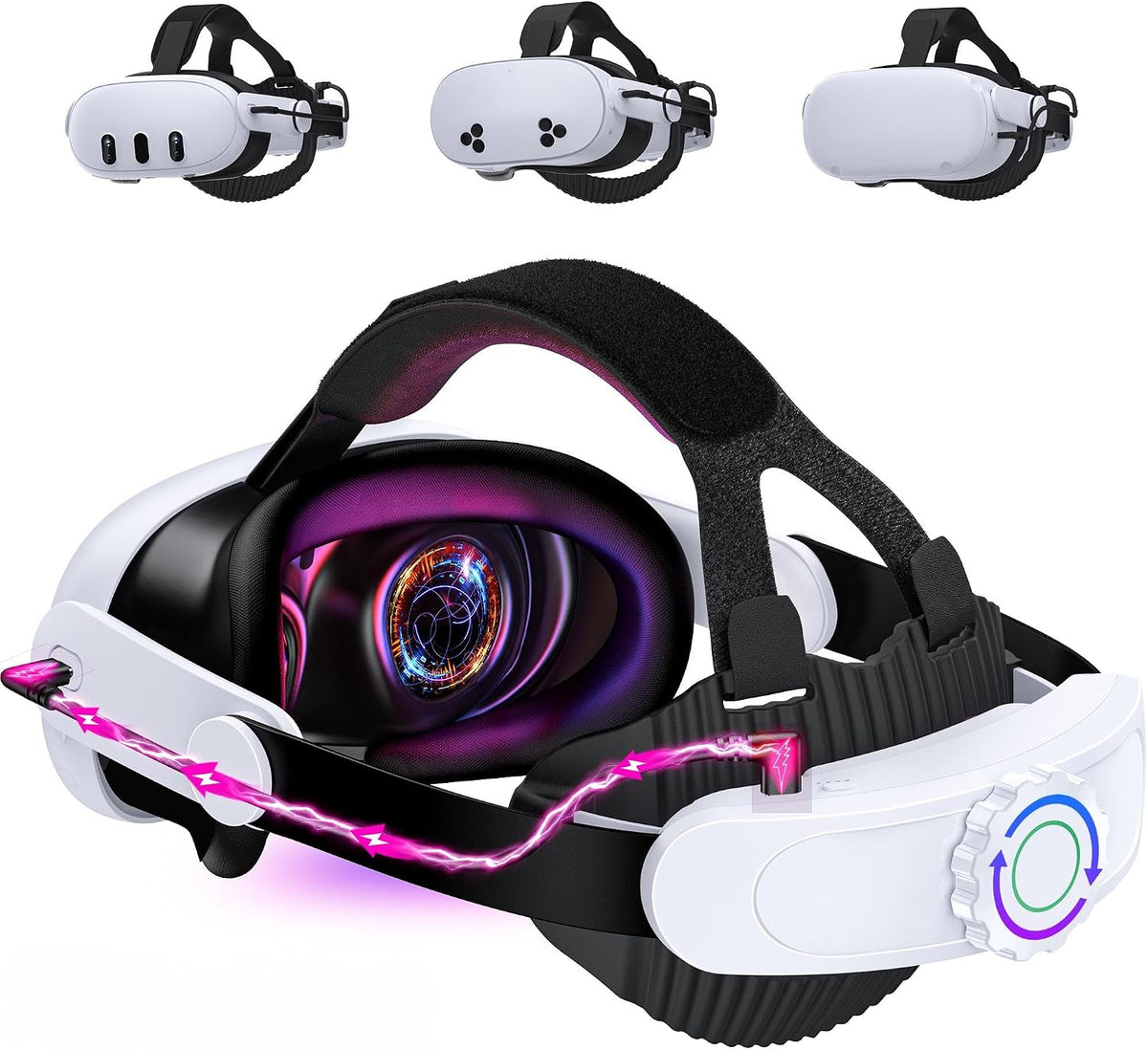HELLCOOL Head Strap with 10000mAh Battery Pack Cables for Meta Quest 3S/3/2,Adjustable Elite Strap Replacement Intended for Quest Head Strap,VR Headset Accessories