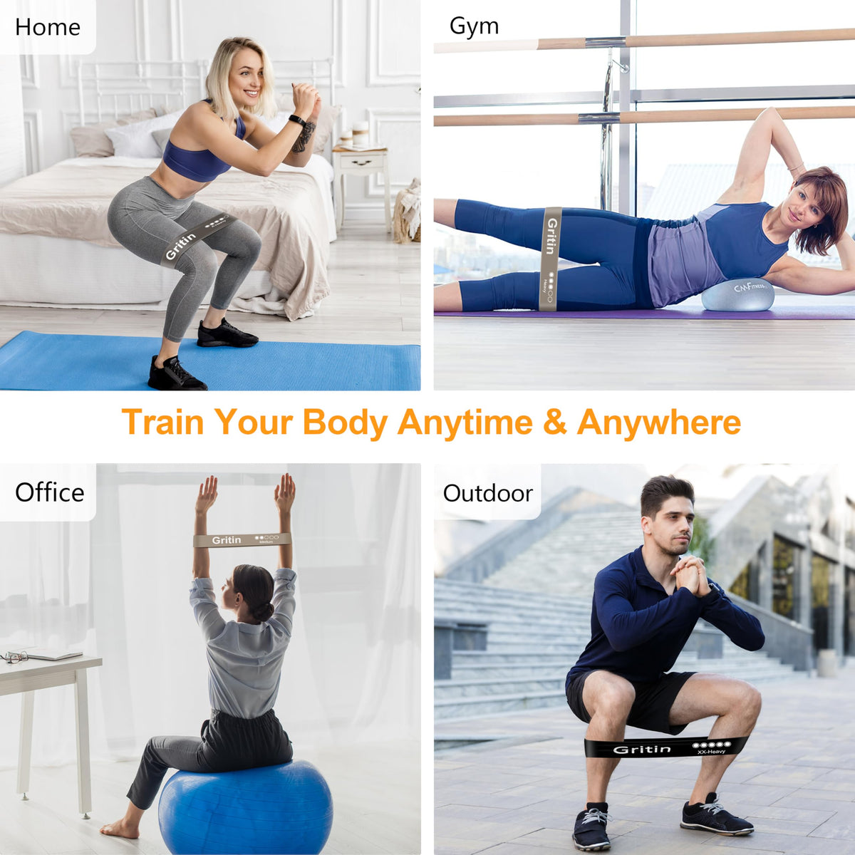 Gritin Resistance Bands, Set of 5 Skin-Friendly Resistance Exercise Band