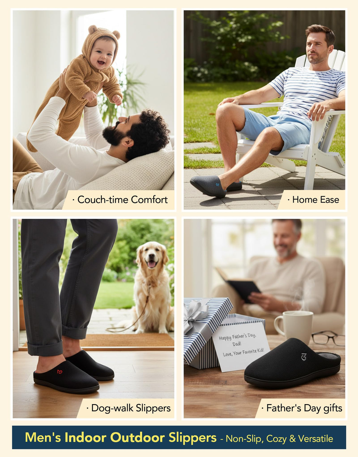VeraCosy Men's Two-Tone Memory Foam Slippers