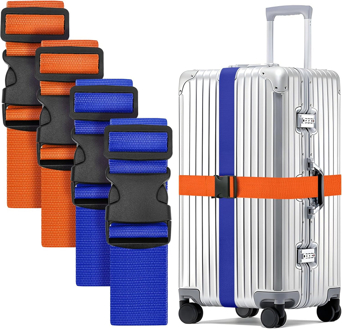 WISYOK Luggage Straps Extended, 4 Pack, 130-250cm Adjustable, Blue Orange