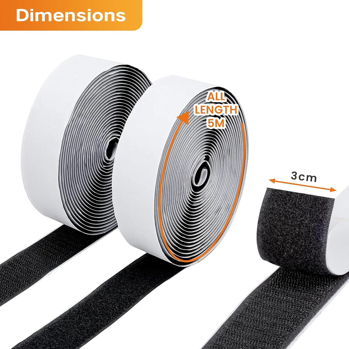 UPXDUMI Hook and Loop Tape 30mm x 5m Multipurpose Strong Self Adhesive Strips Heavy Duty Double Sided Sticky Back Roll Suitable for Home Carpet Sofa Picture Hanging Fabric Industrial Outdoor Black