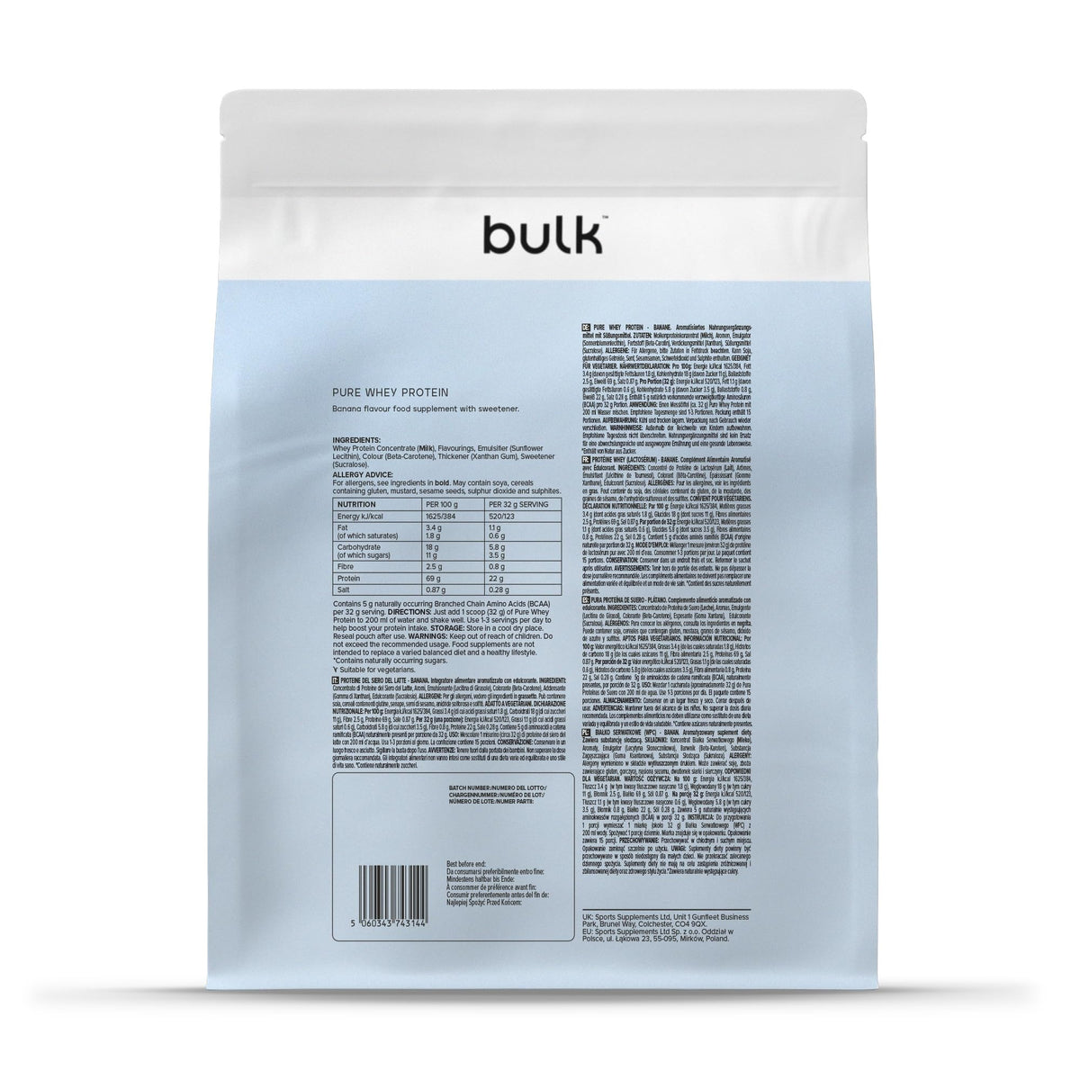 Bulk Pure Whey Protein Powder, Vanilla, 1kg