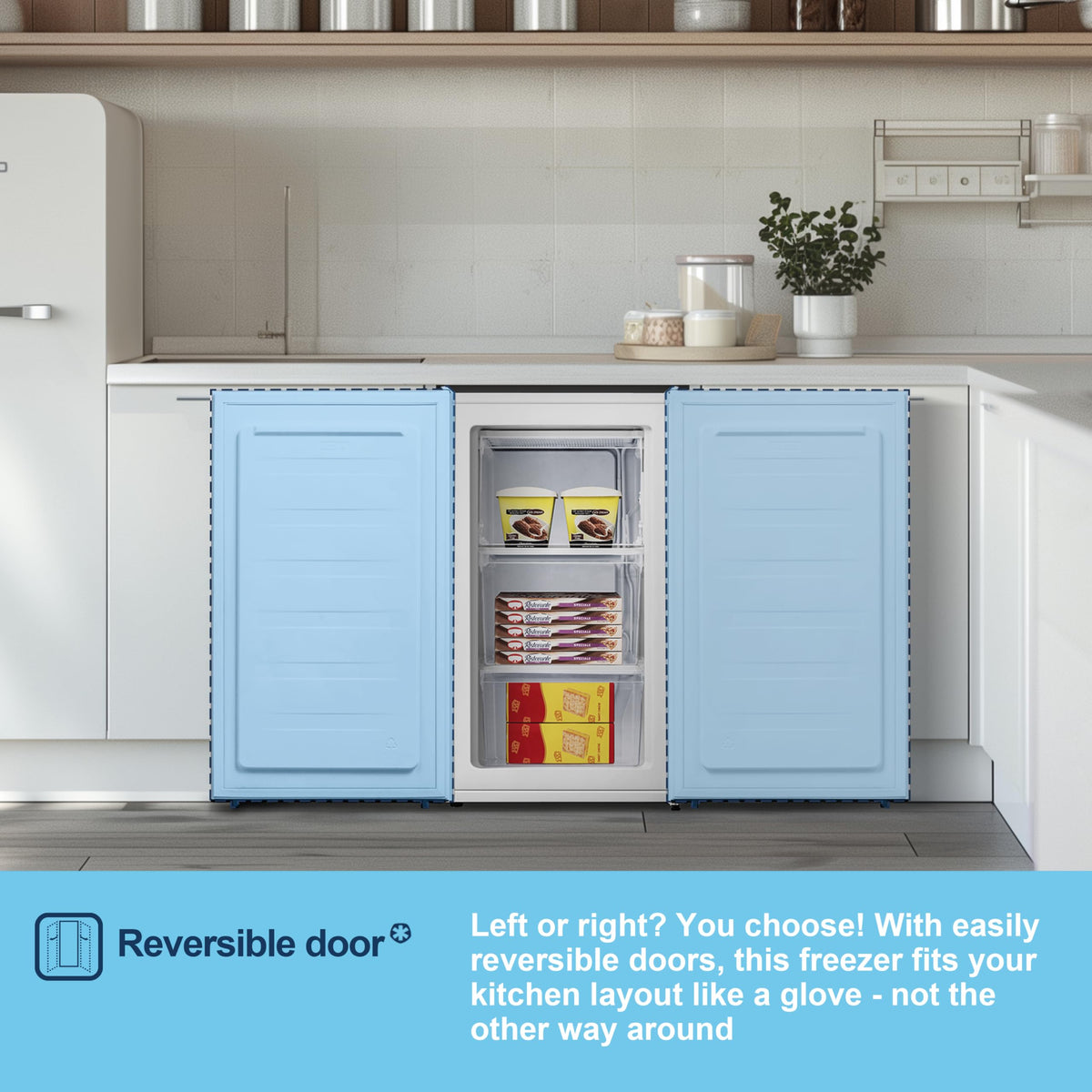 Fridgemaster 45L Table Top Mini Fridge MUR4545, 45cm Compact Refrigerator with Adjustable Thermostat, Reversible Door, 39dB Low Noise, White, Energy Class E