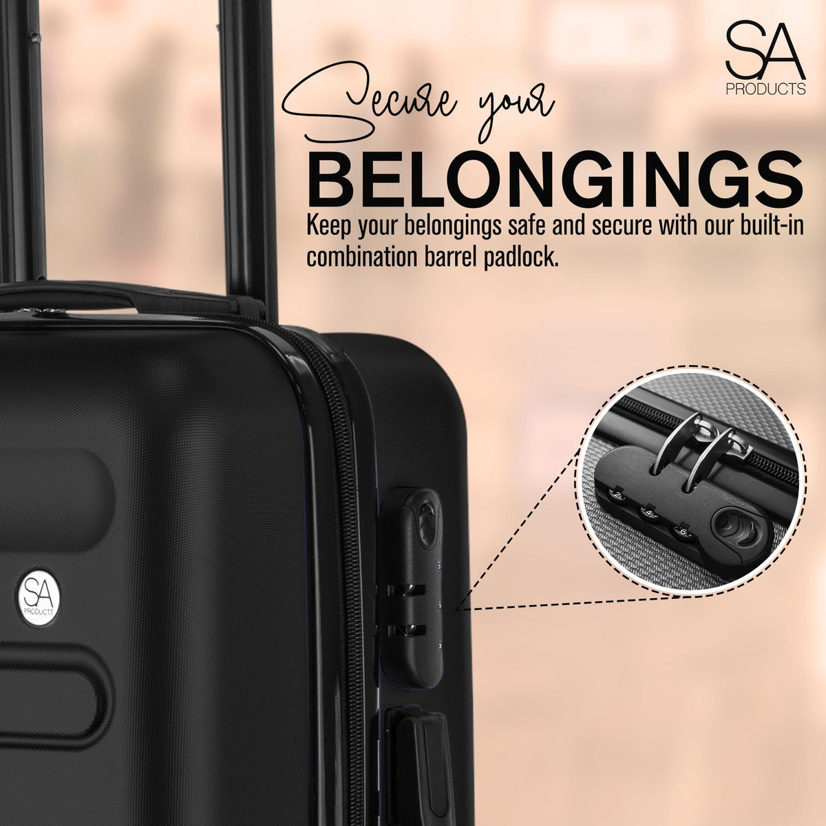 SA Products Cabin Suitcase - 34L Carry On Hard Shell Bag - 55x40x20 - Grey
