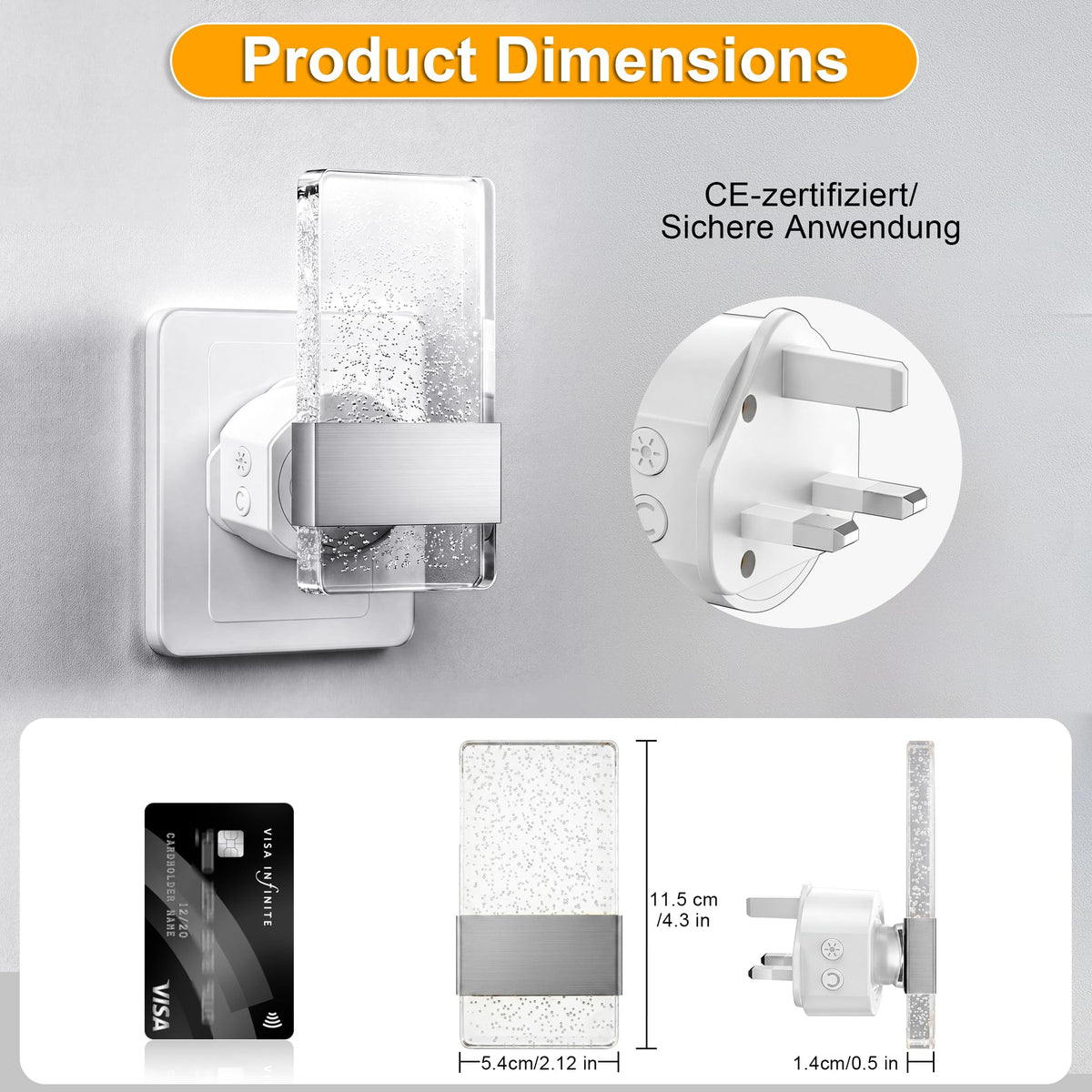 Night Light Plug in Wall with Dusk to Dawn Sensor Modern 2 Pack Gold