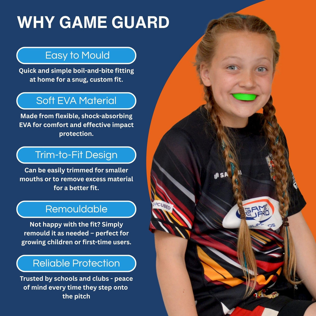 GAME GUARD Sports Mouthguard – Easy Fit Boil & Bite Gum Shield for Kids/Junior (Age 8+) – Mouth Guard for Rugby, Hockey, GAA – Ideal for Schools and Clubs (Baby Pink)