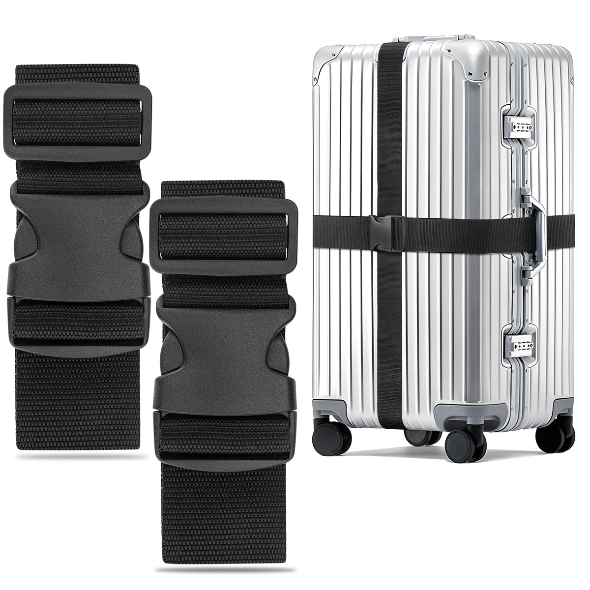 WISYOK Luggage Straps Extended, 4 Pack, 130-250cm Adjustable, Blue Orange