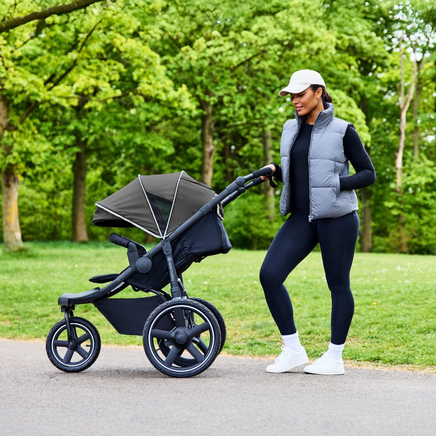 Ickle Bubba Venus Jogger Pro Max Stroller (Charcoal Grey) – All-Terrain 3-Wheel Pushchair from Birth to 22kg, Waterproof Hood & Footwarmer, Adjustable Handle, Cup Holder & Self-Locking Fold