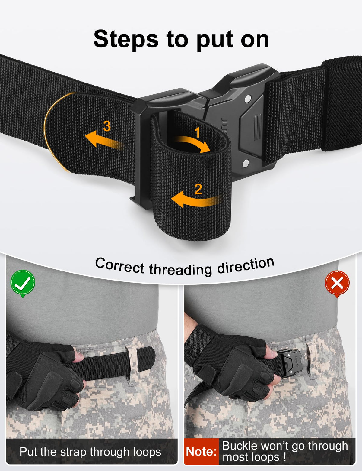 JUKMO Quick Release Tactical Belt, Military Work 1.5" Nylon Web Hiking Belt