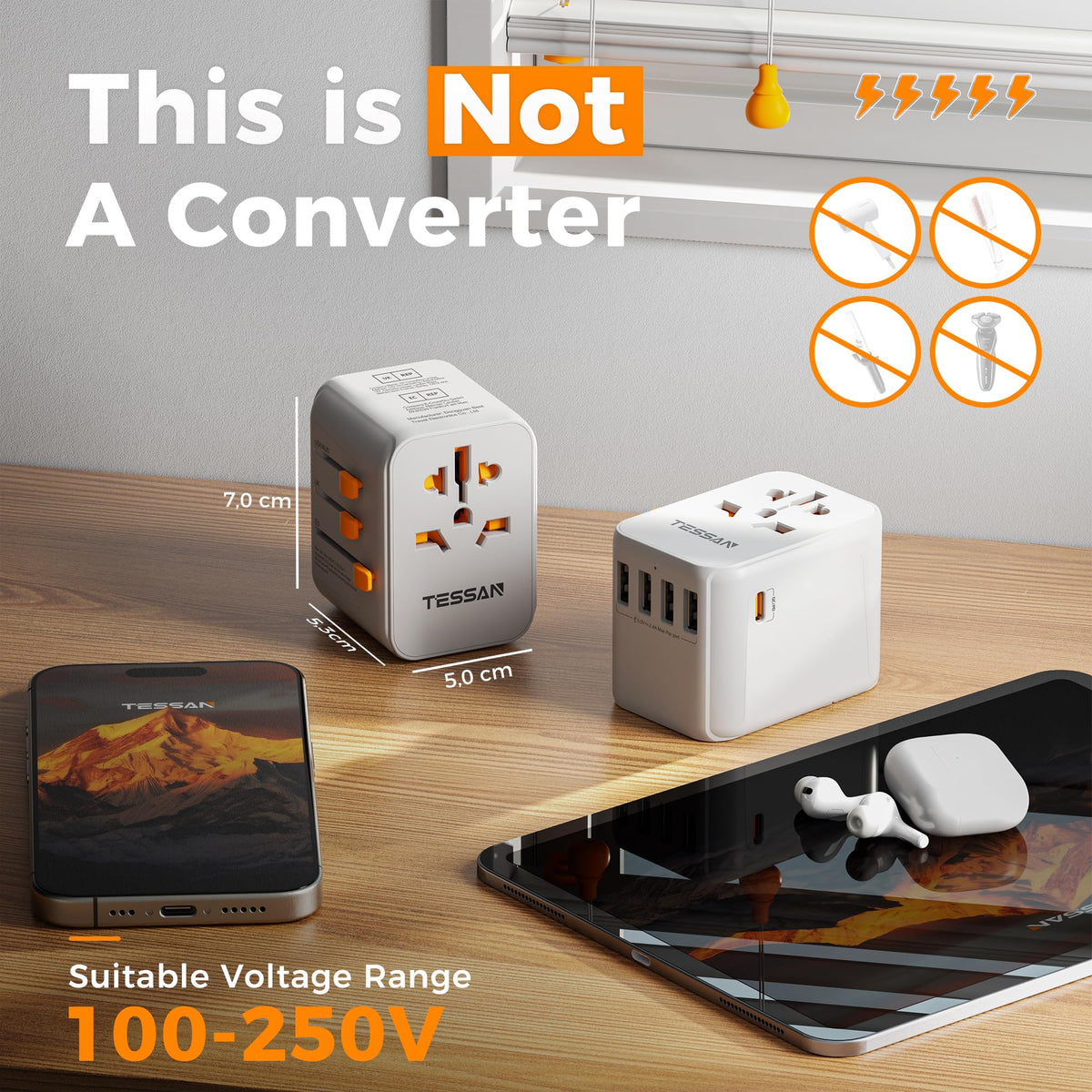 TESSAN Universal Travel Adapter Worldwide with 2 USB C and 2 USB A Ports