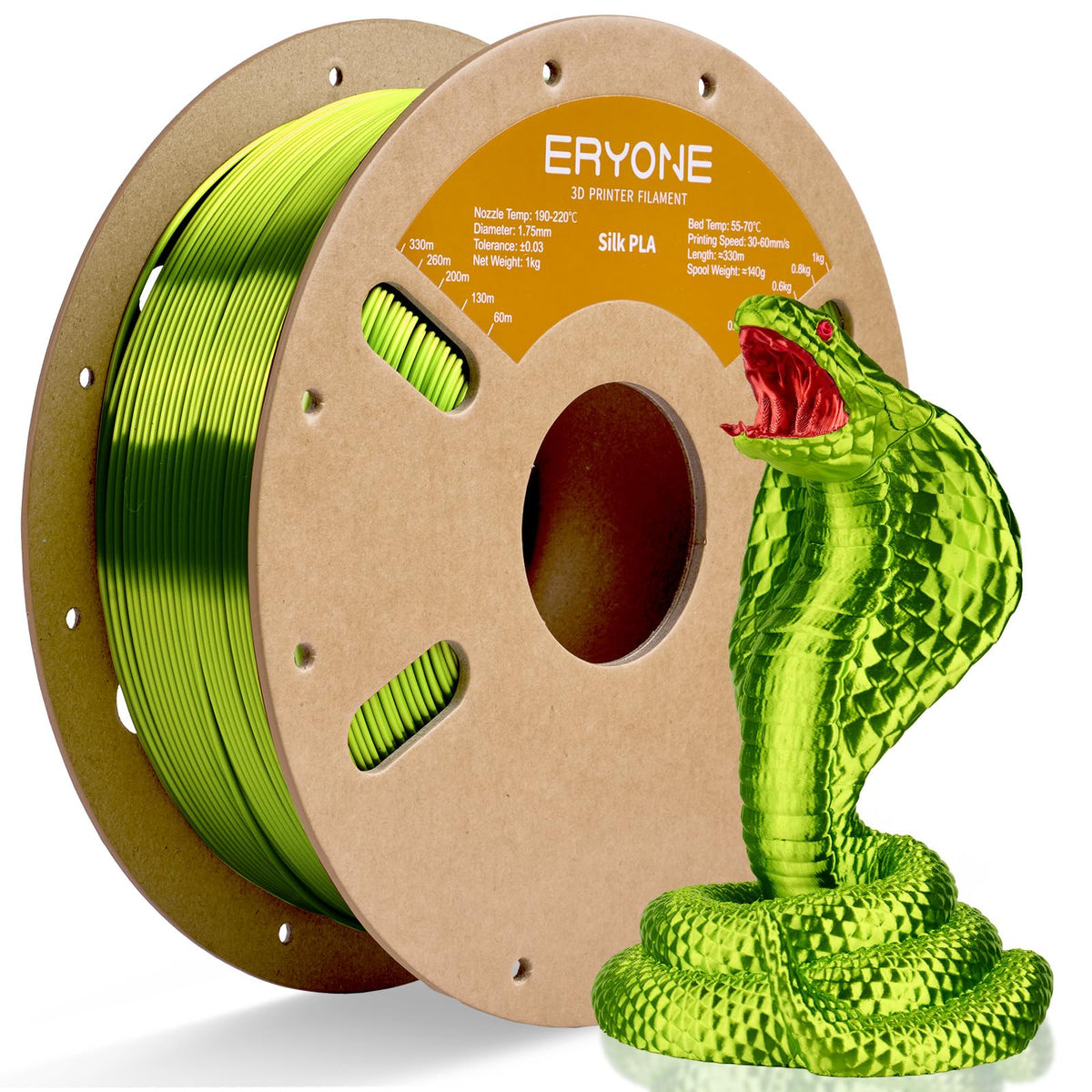ERYONE Silk PLA Filament 1.75mm,3D Printer Filament PLA,Shiny Glossy PLA Filament,+/-0.03mm,1kg(2.2lbs)/Spool,Silk Liquid Gold