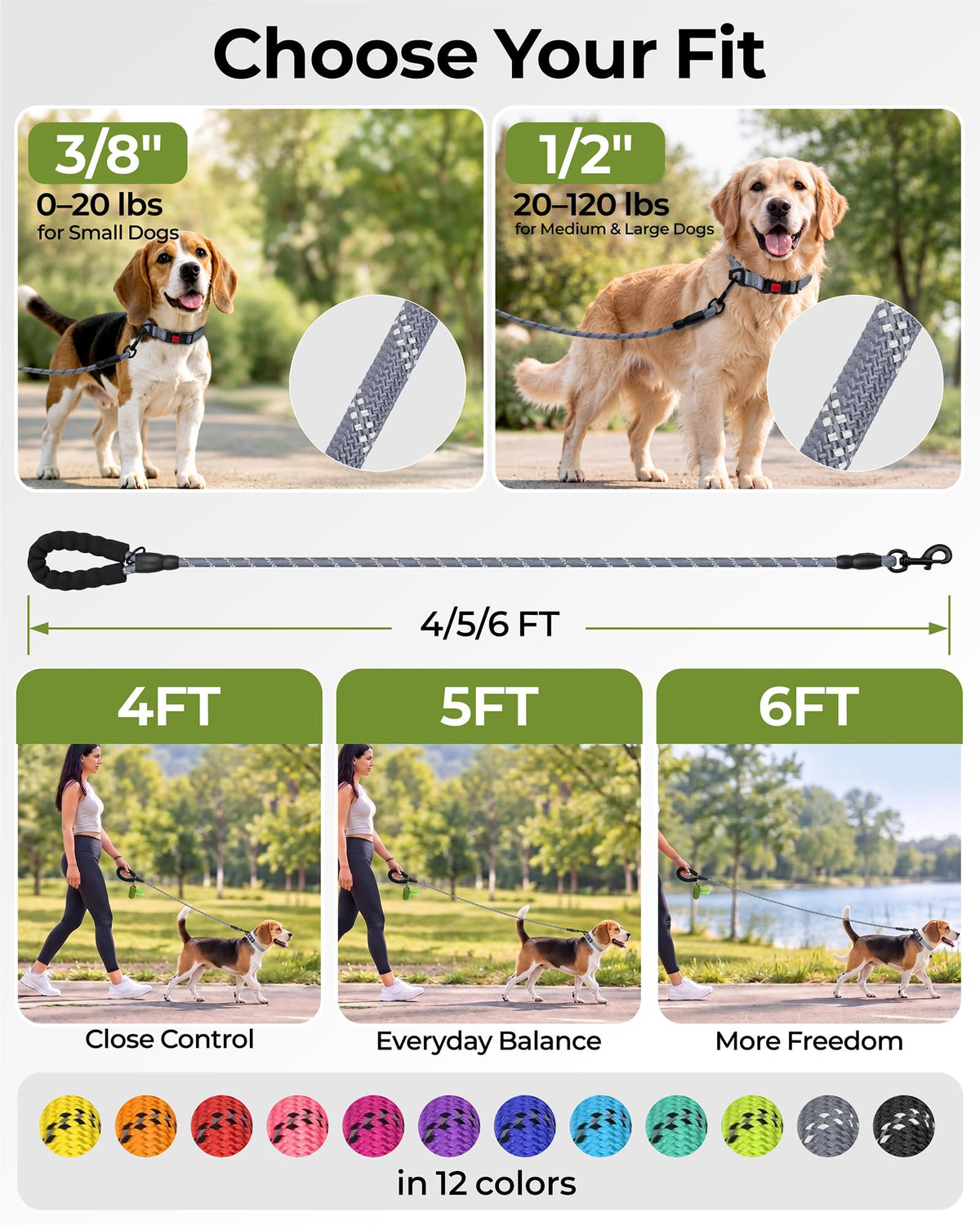 Taglory Rope Dog Lead with Soft Padded Handle – Reflective Rock Climbing Rope Lead for Small and Medium Dogs 120 cm 1.0 cm Black