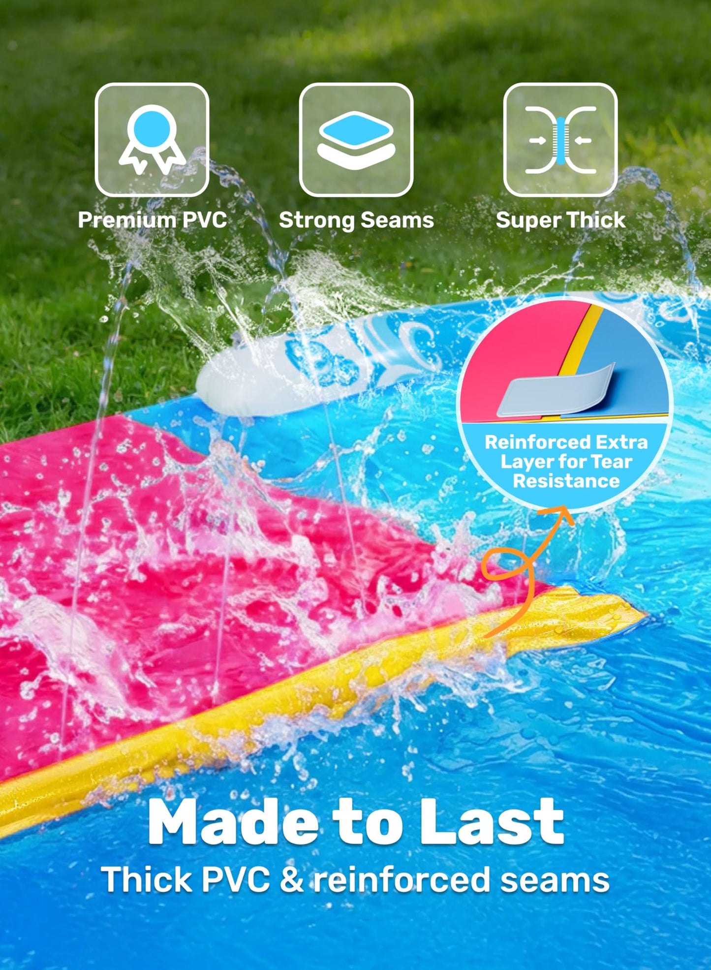 JOYIN 685cm Water Slides and 2 Bodyboards, Lawn Waterslides Summer Water Toy with Build in Sprinkler for Backyard Outdoor Water Fun for Kids Adults
