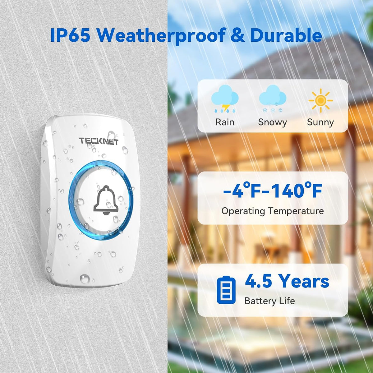 TECKNET Wireless Doorbell, Wall Plug-in Door Bells Wireless Cordless