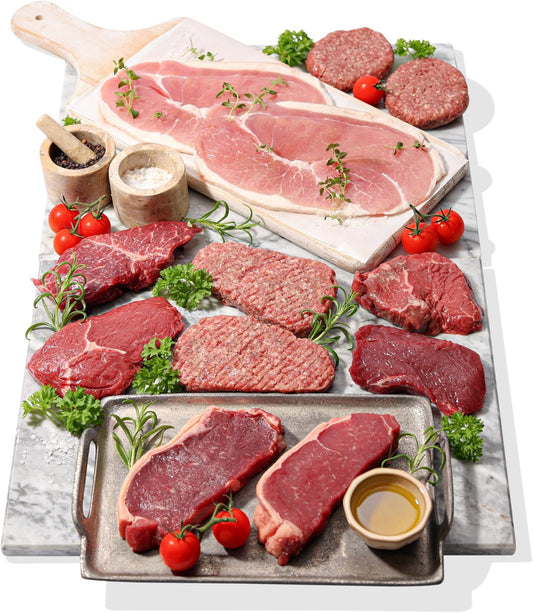 MuscleFood Steak Lovers Beef & Pork Bulk Buy Meat Bundle 2kg | Variety of Steaks | Premium Meat Hamper | Meat Bulk Buy | Freezer-Friendly | Delivered Chilled |