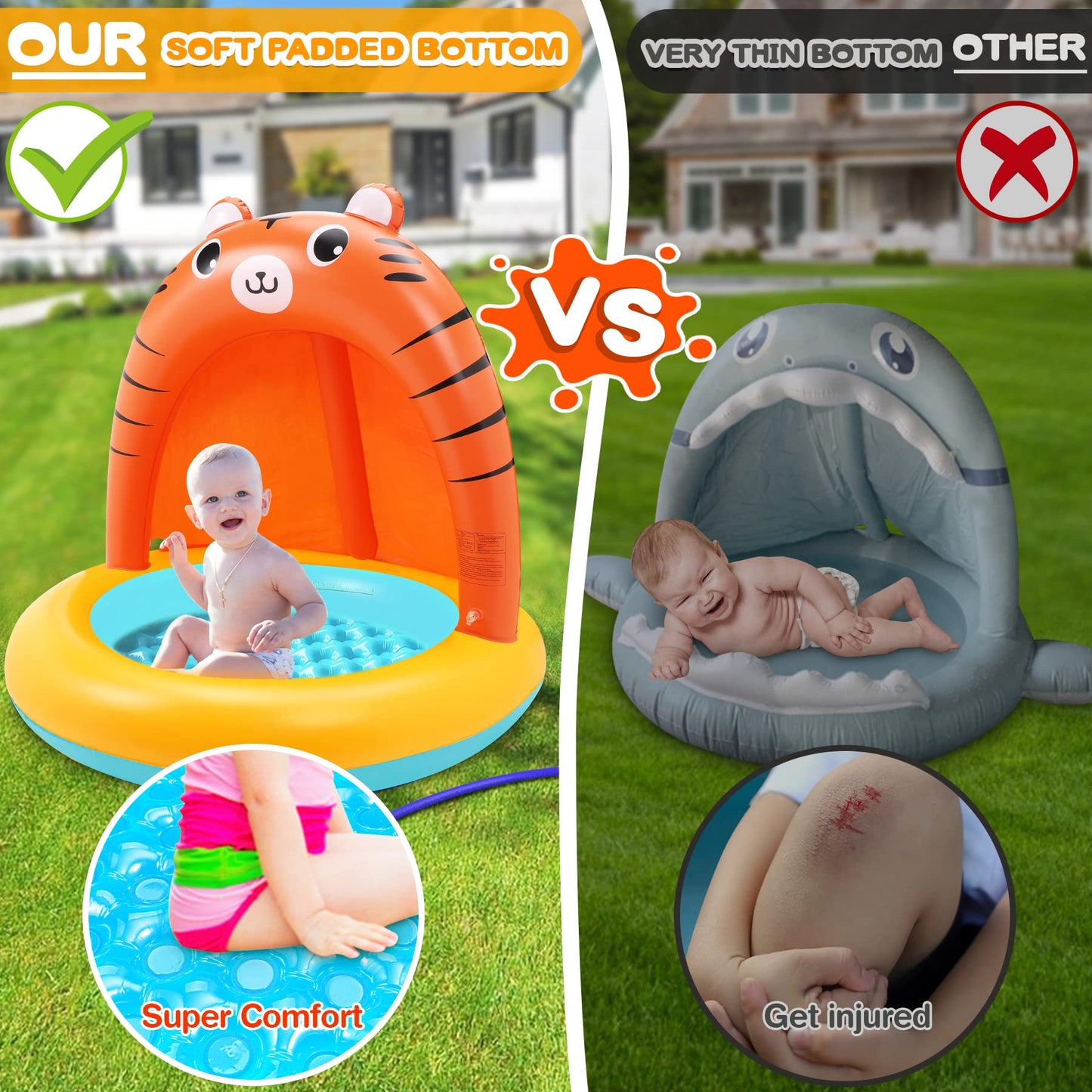 COOLJOYA Inflatable Pool | Splash Spray Paddling Pool Sprinkler Pad | Paddling Pool for Kids Toddlers | Swimming Pool Toy Gifts 68 x 41 x 18 Inch (Unicorn)