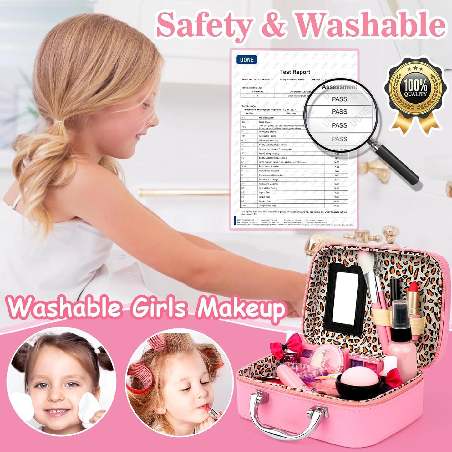 Flybay Kids Makeup Sets for Girls, Washable Make Up Set Girl Toys, Girls Make Up Set with Vanity Case, Princess Play Games Children Toys Christmas Birthday Gifts for Girl Ages 4-9
