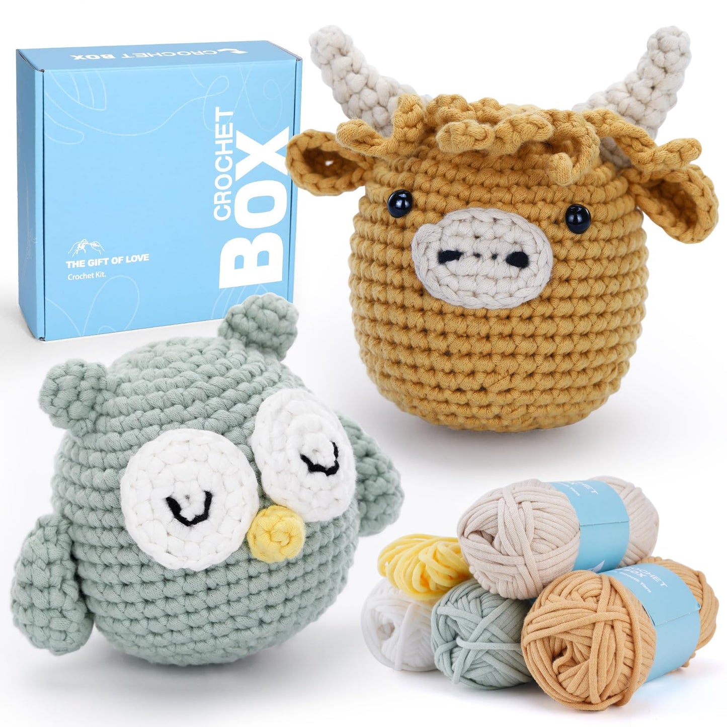 CROCHET BOX Complete Crochet Kit for Beginners - Highland Cow Crochet Kit, Include Video Tutorial, Instruction, Soft Yarn, Birthday Gift for Adults.