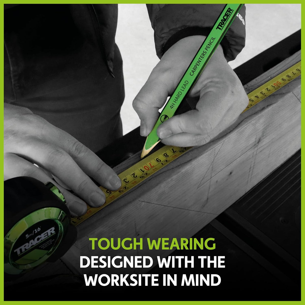 Tracer 4H Hard Lead Carpenters Pencils 12 Pack with Sharpener