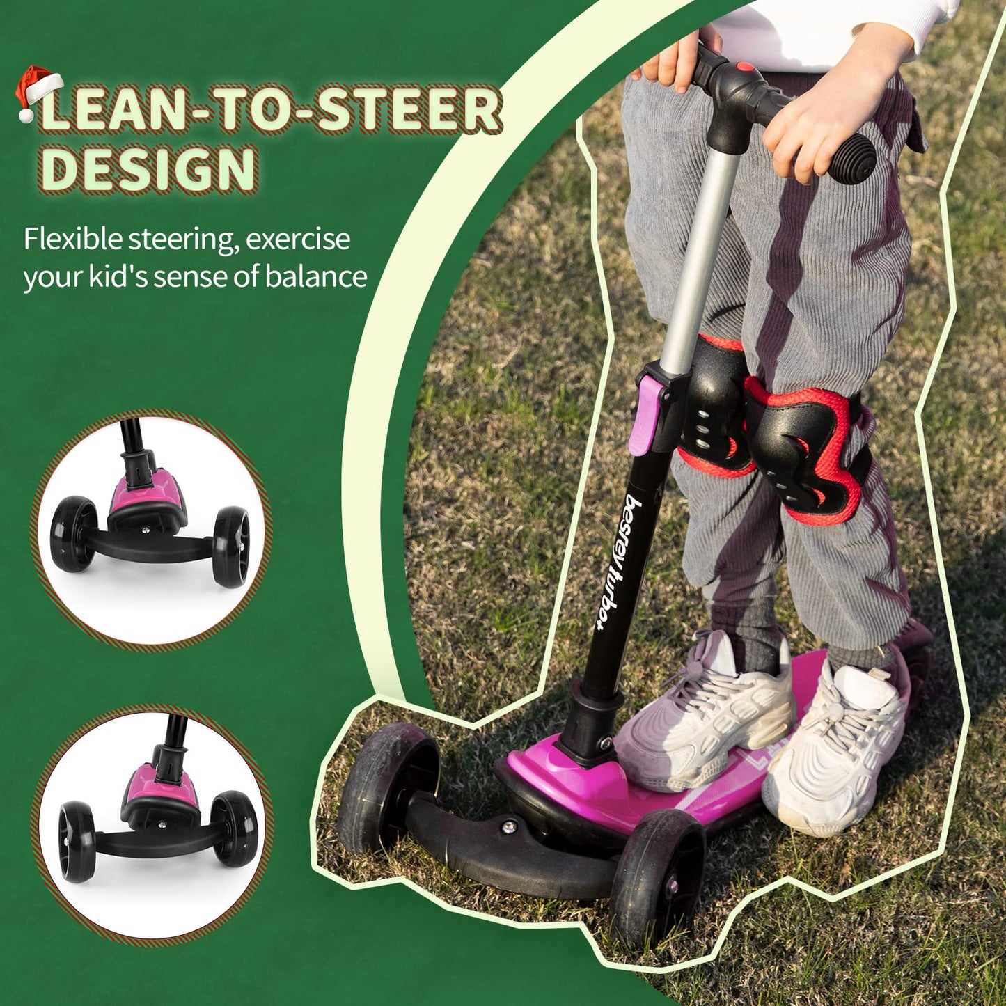 besrey 3-Wheel Toddler Scooter with Lean-to-Steer — Foldable, Anti-Slip Deck | Max 50 kg