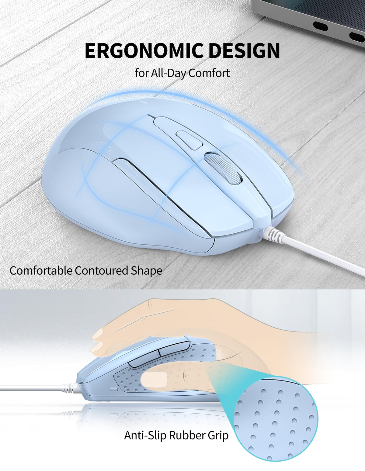 TECKNET USB Wired Mouse, 6400 DPI Mice 4 Adjustable DPI with 6-Button Corded, Optical Computer Mouse with Ergonomic Design for Laptop, Chromebook, PC, Desktop, Mac, Notebook